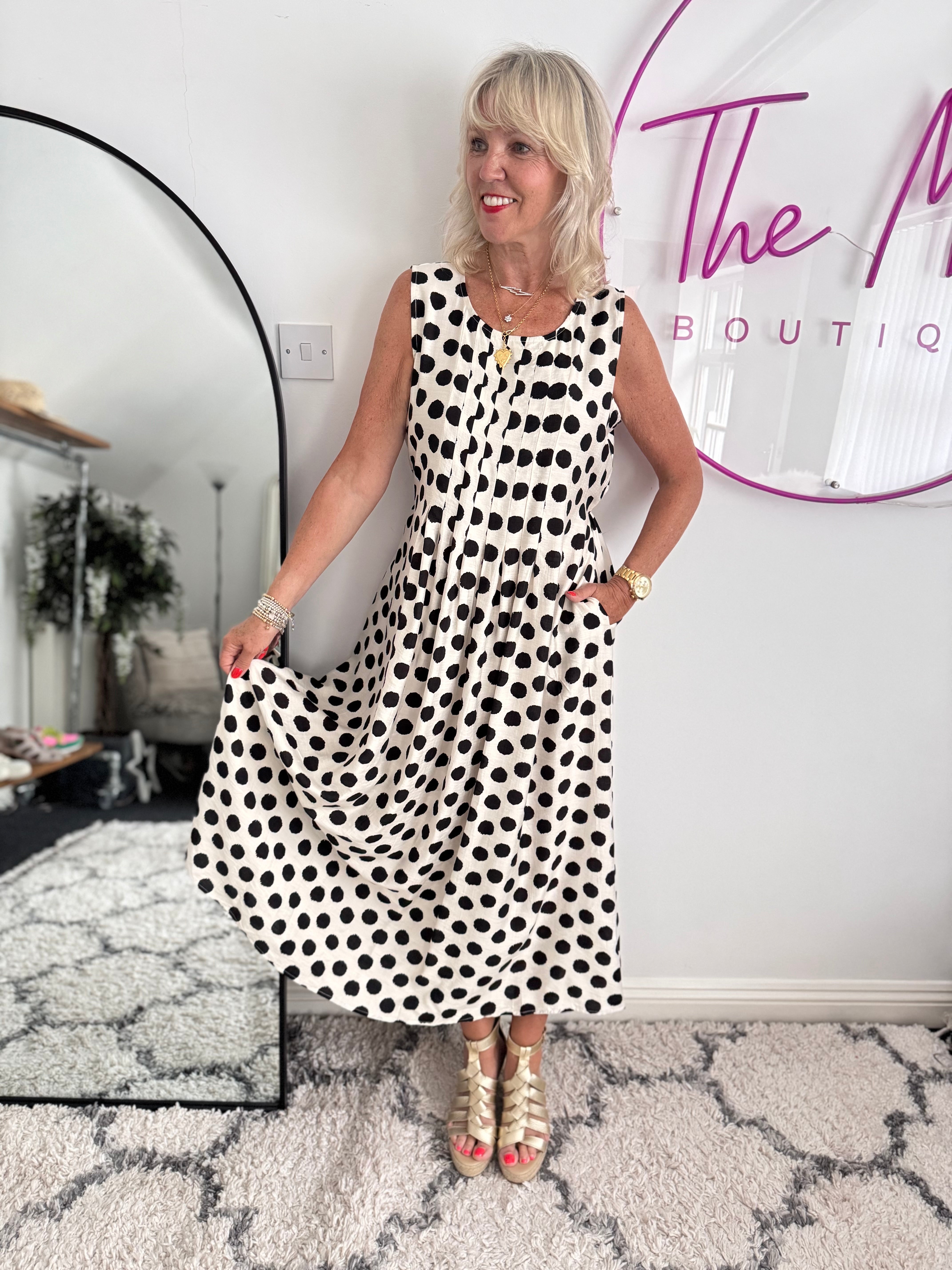 Polkadot Dress in Black & Ecru