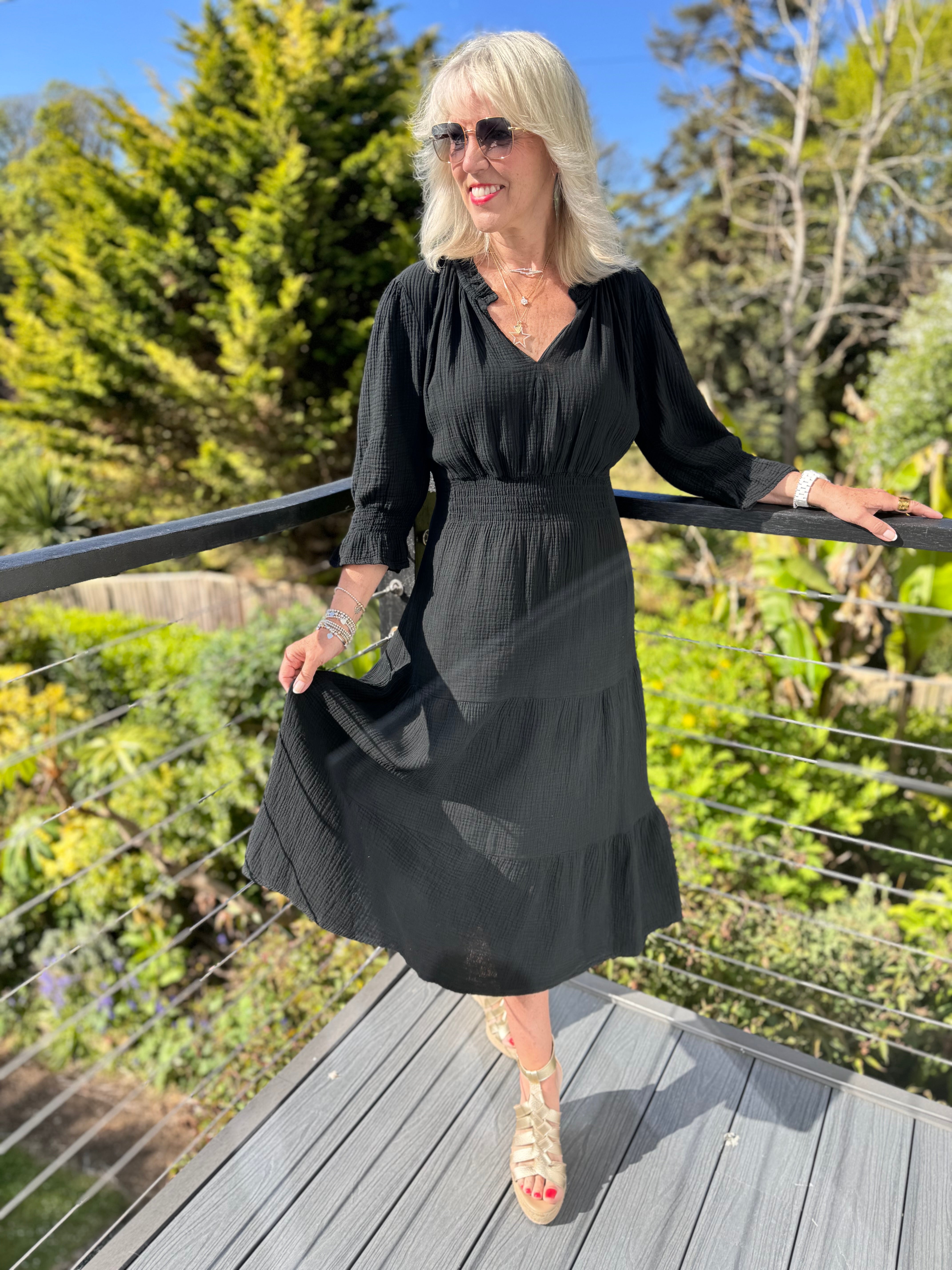 Cheesecloth Midi Dress in Black