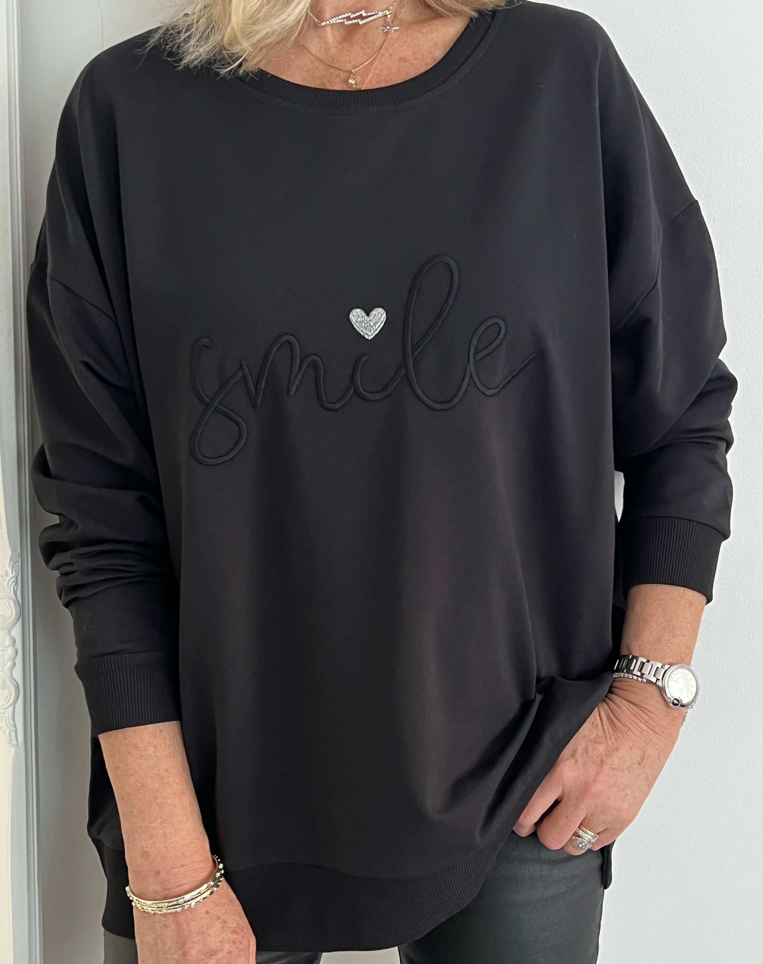 Smile Zipped Sweatshirt in Black
