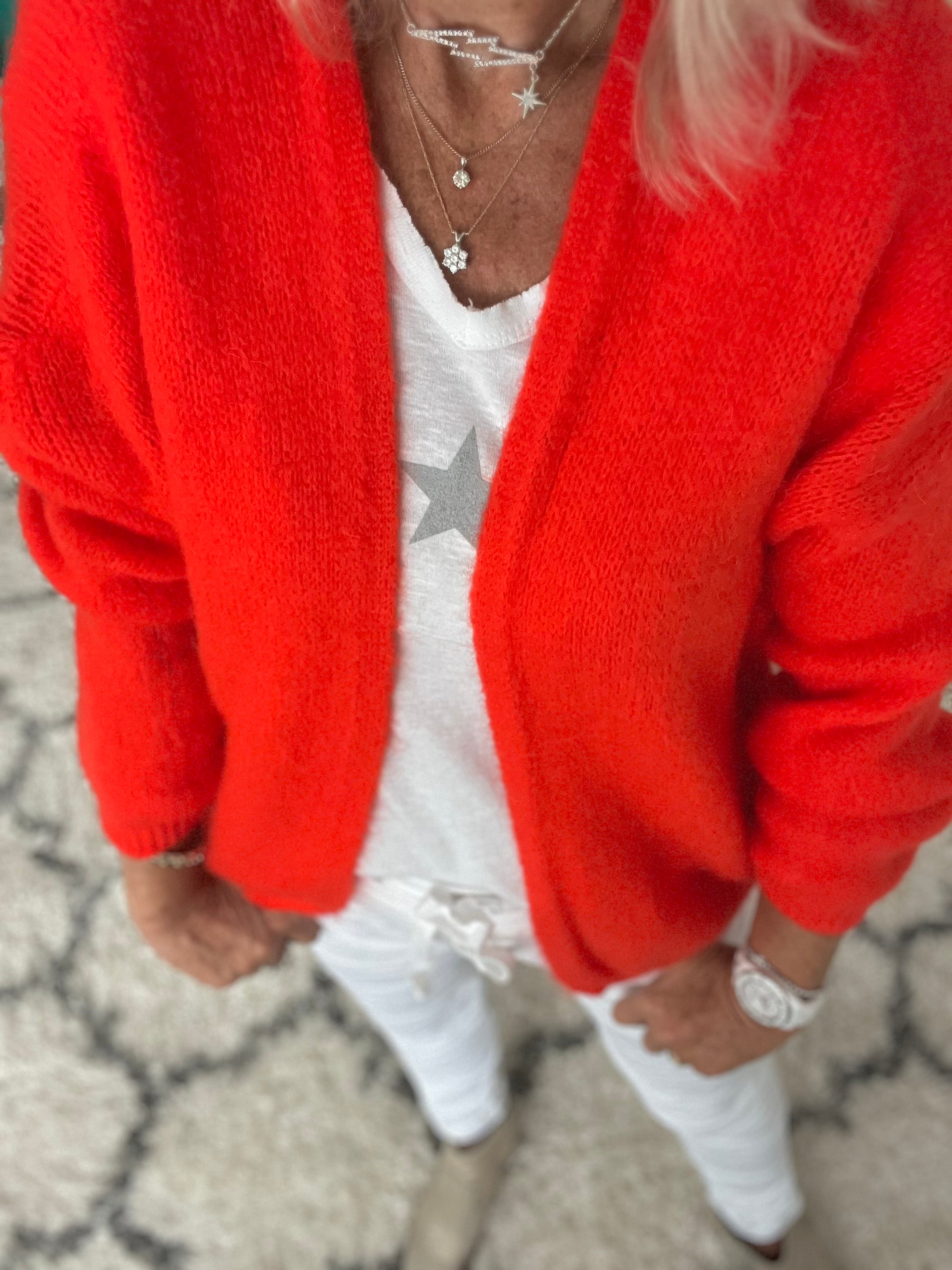 Mohair Cardi in Coral Red