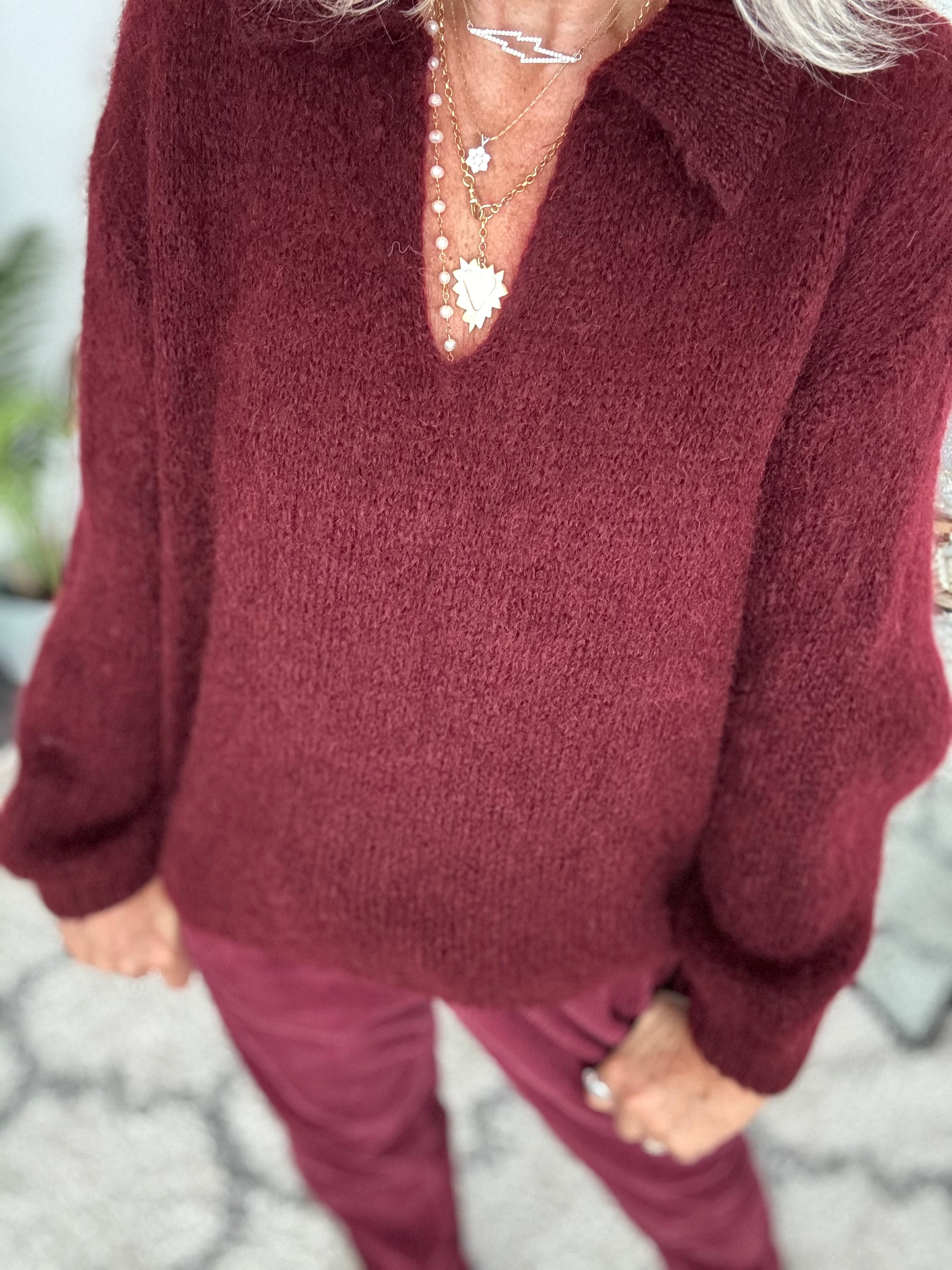 Collared Mohair Jumper in Berry