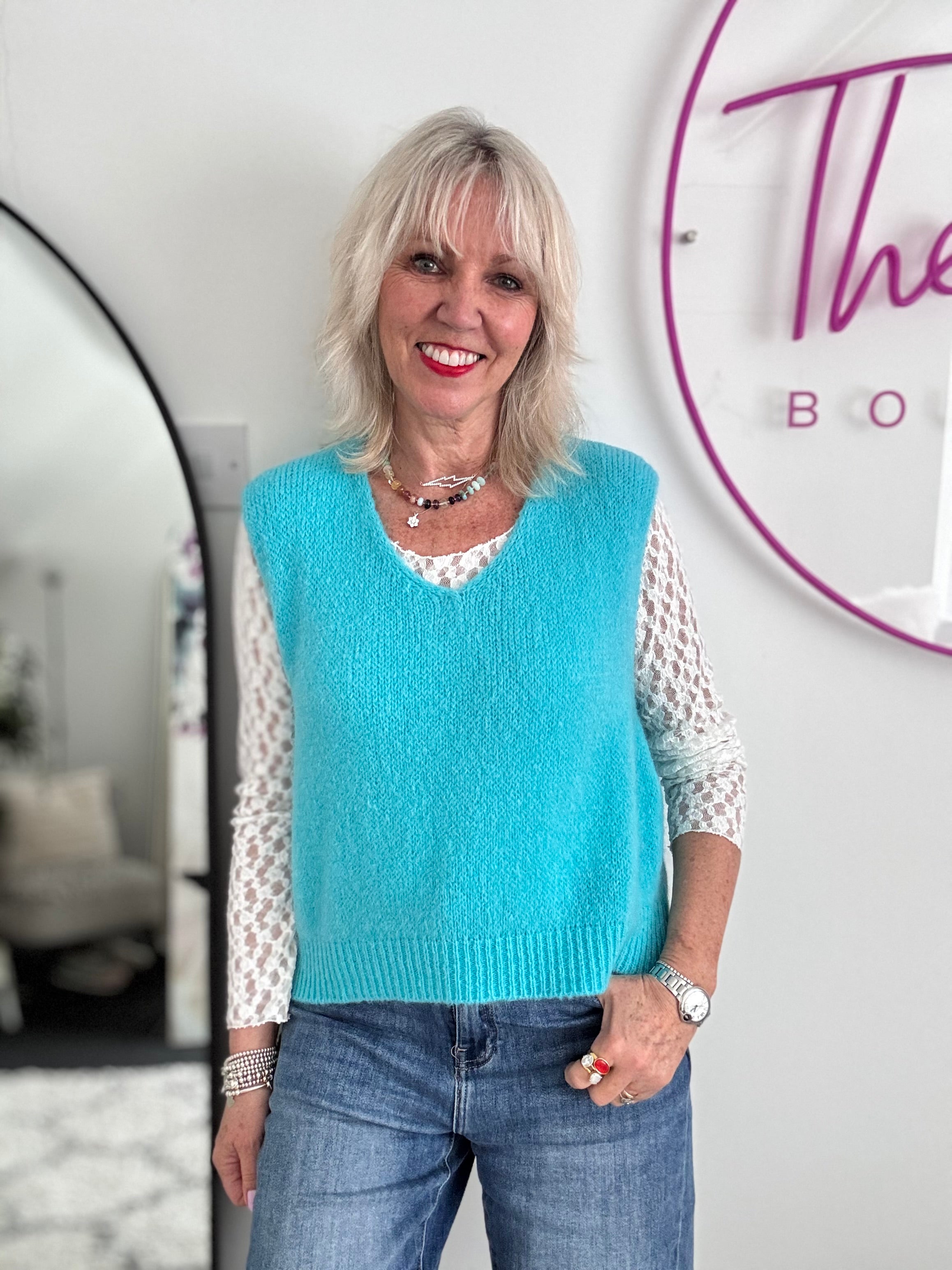 Kid Mohair Tank in Turquoise