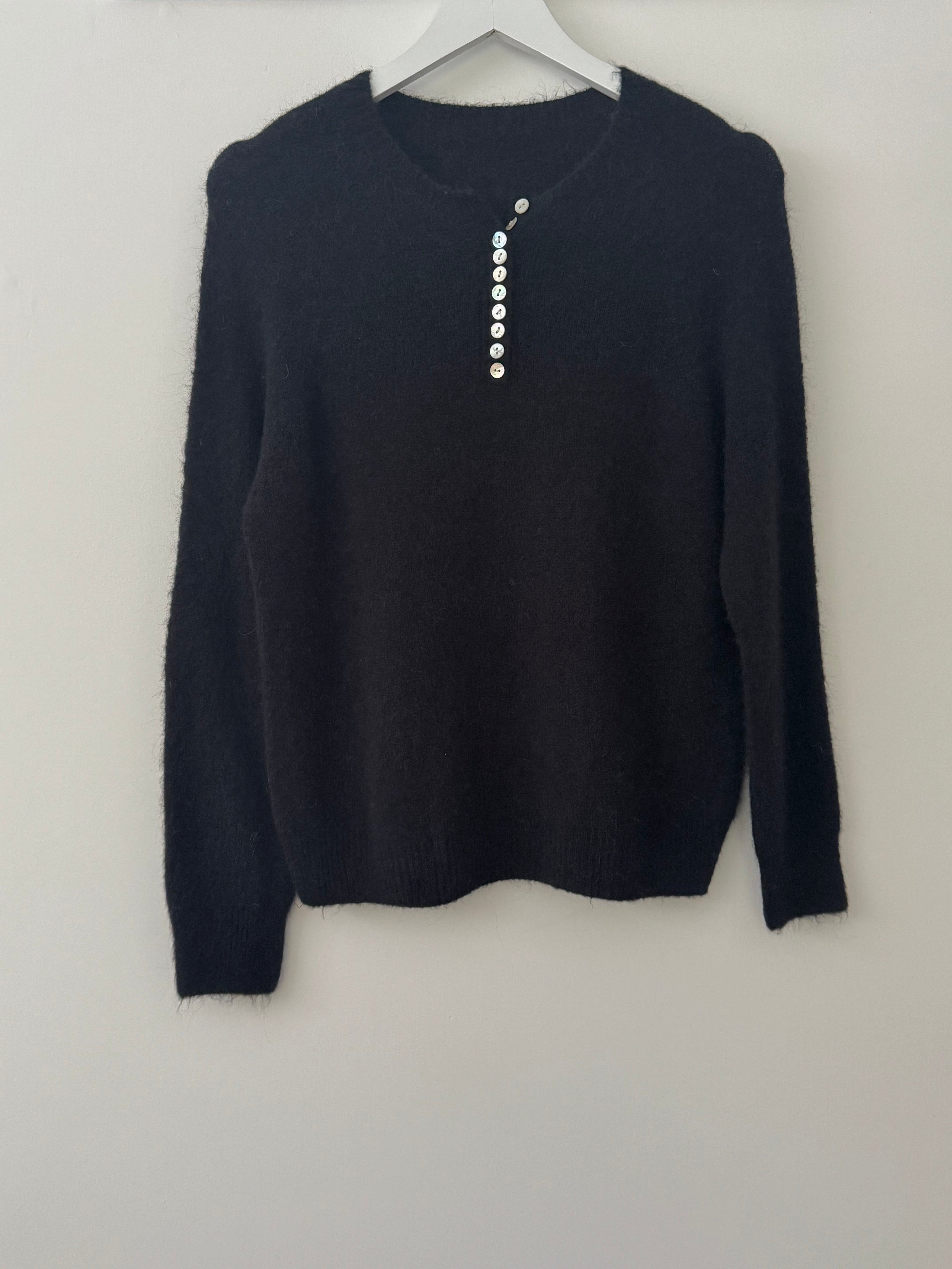 Softie Jumper with Button Neck in Black