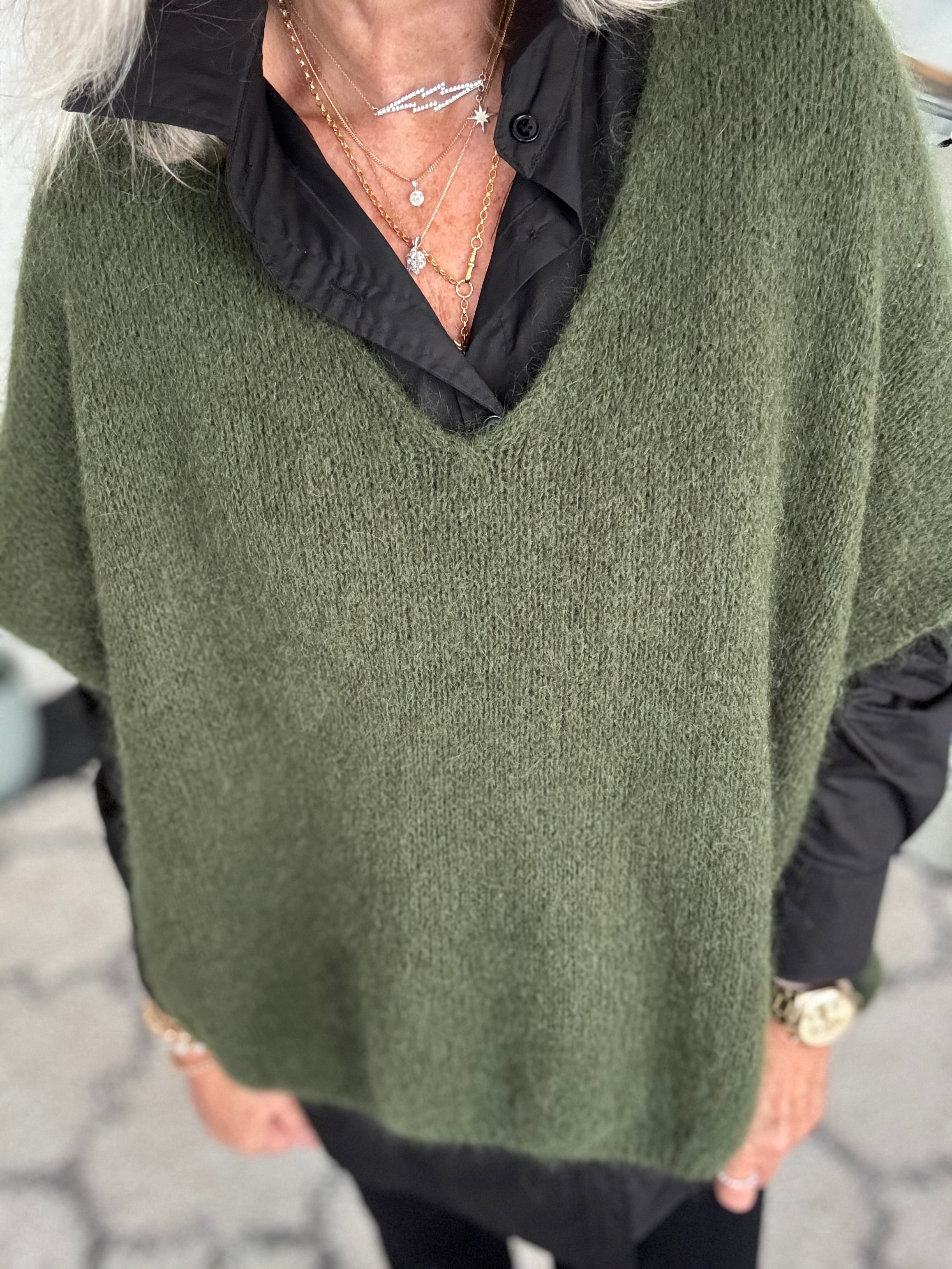 Mohair V Neck Tank in Khaki