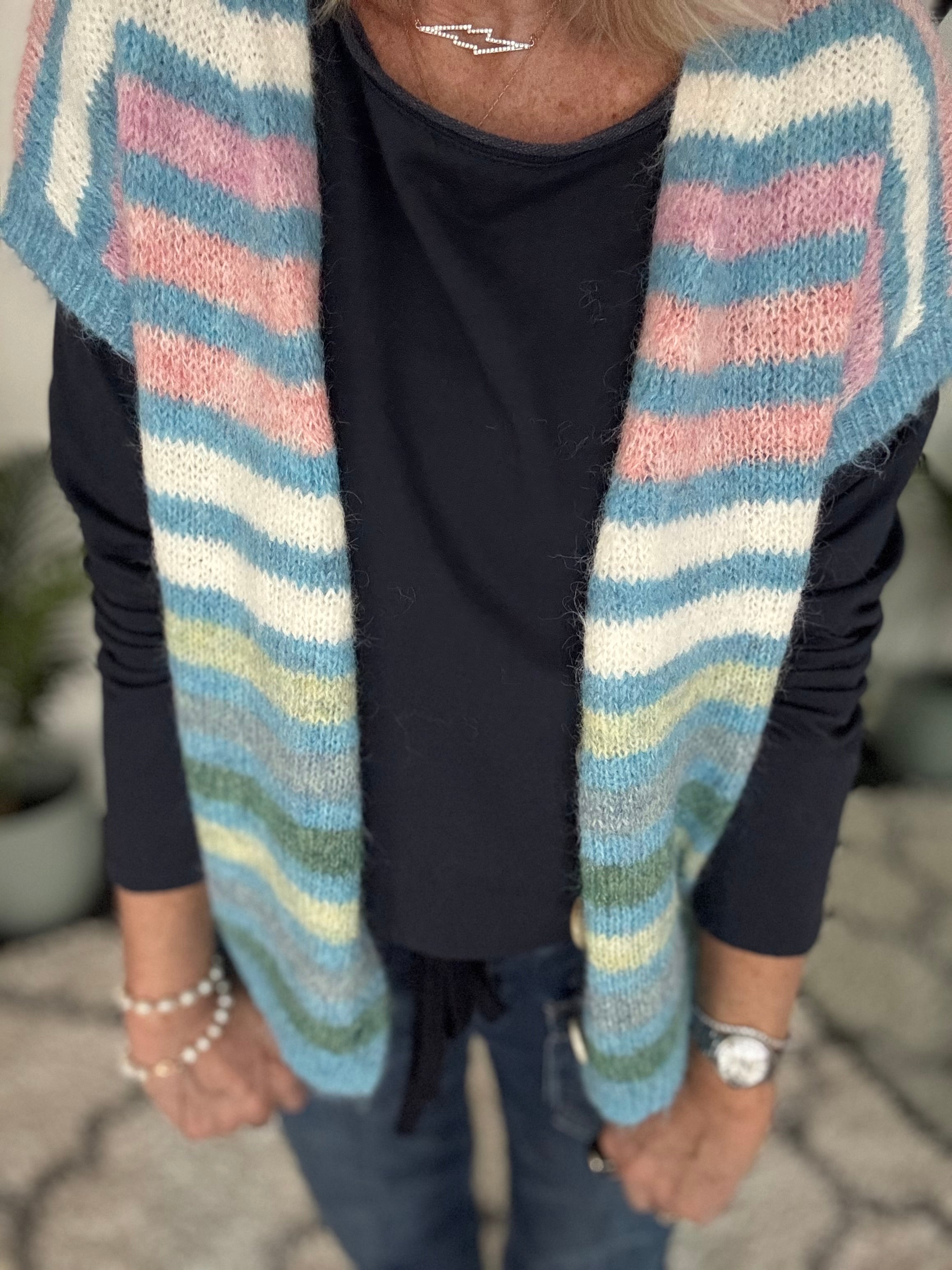 Stripe Button Tank in Blue & Pink