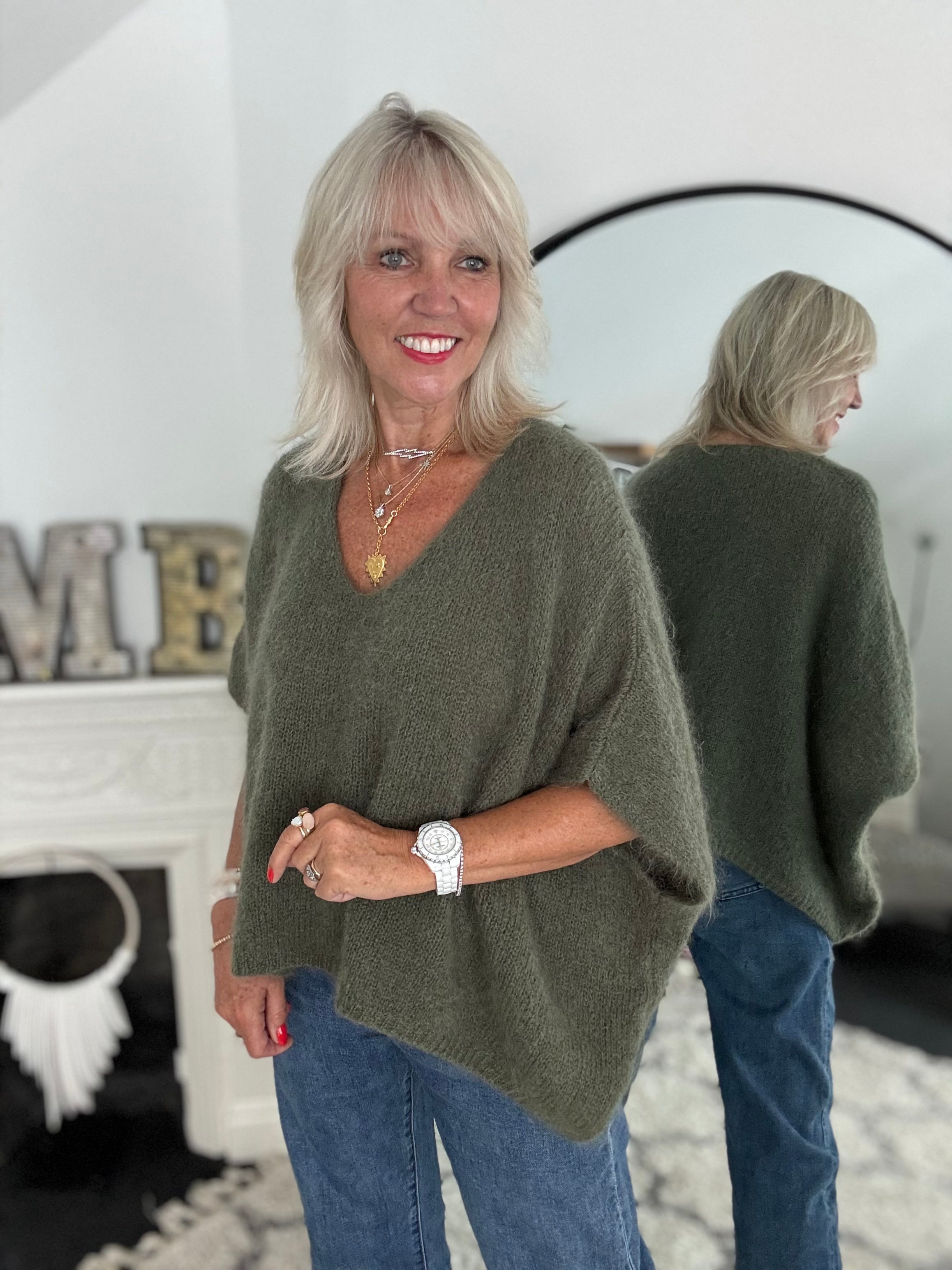 Oversized Mohair V Neck Tank in Khaki