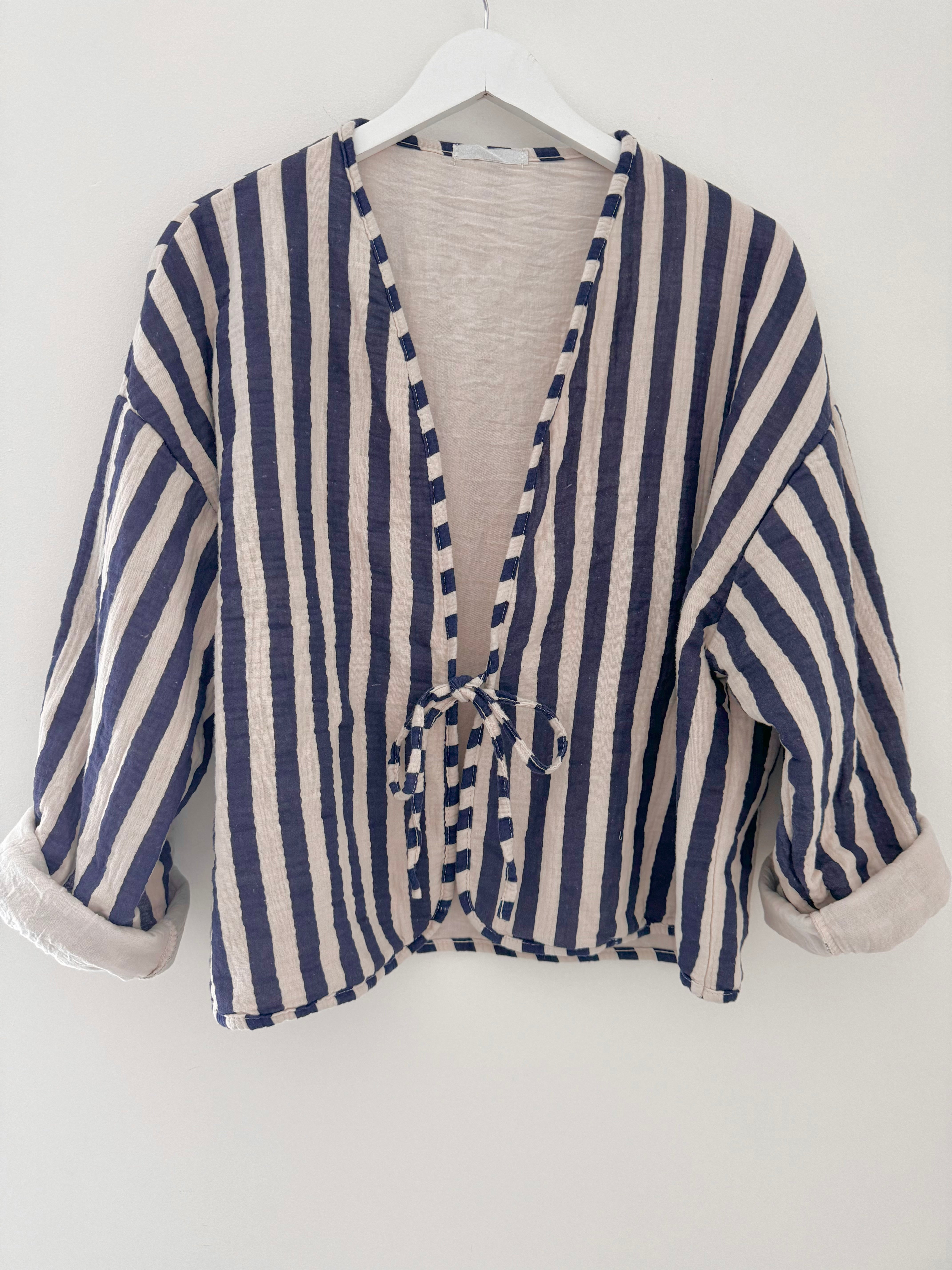 Quilted Stripe Jacket in Blue & Ecru