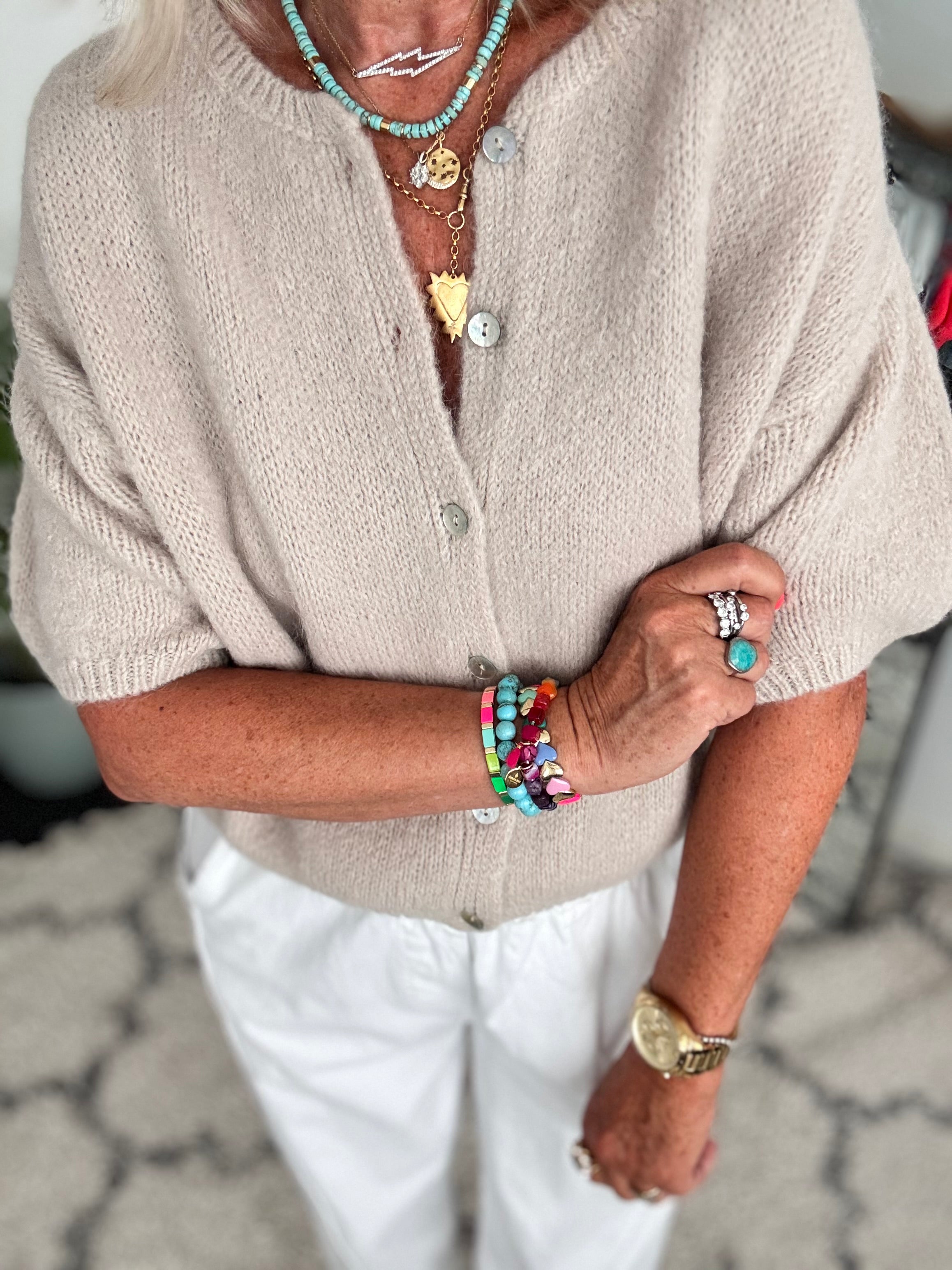 Super Soft Short Sleeve Cardi in Stone