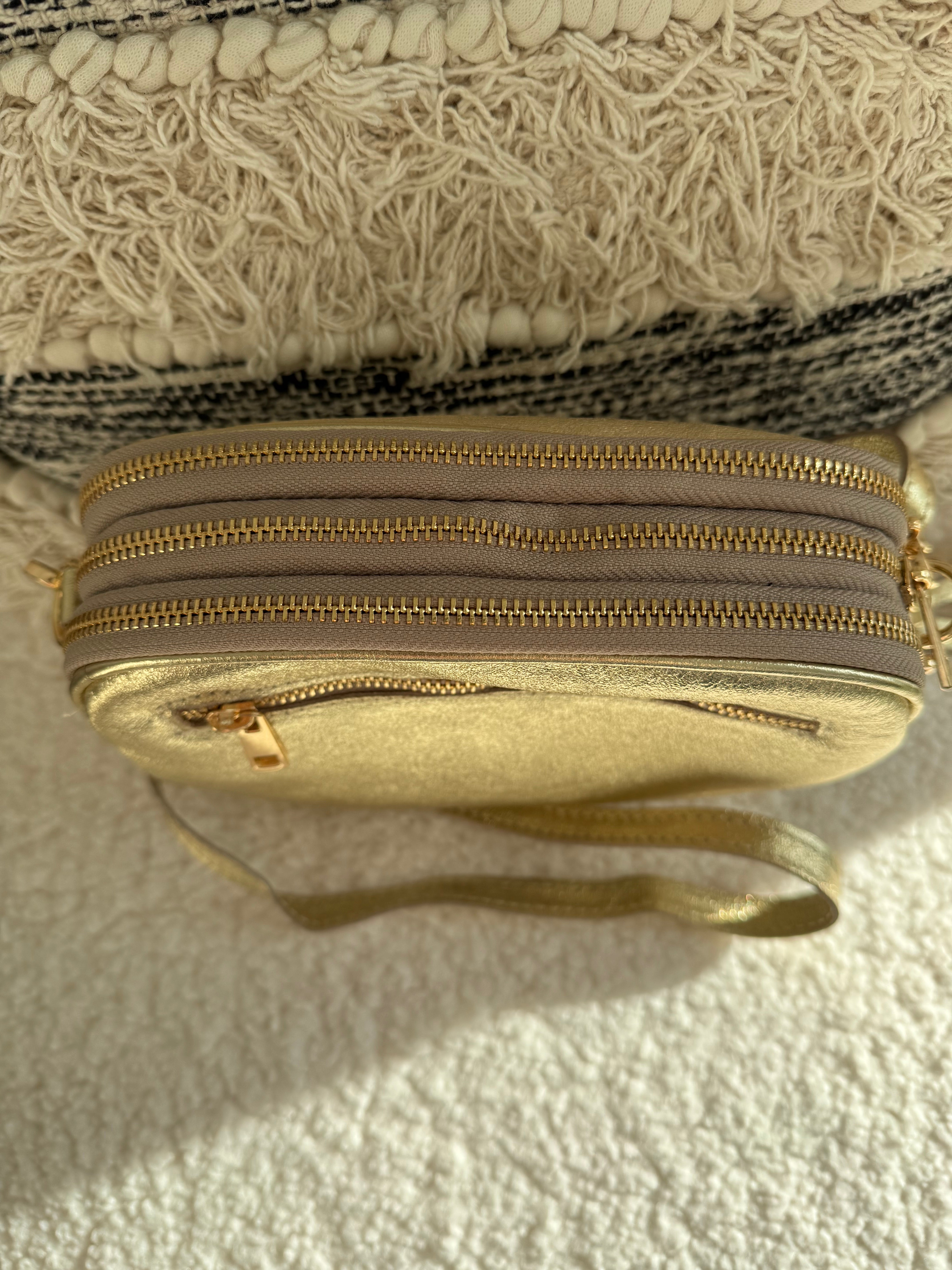 Metallic Leather Crossbody Bag in Gold
