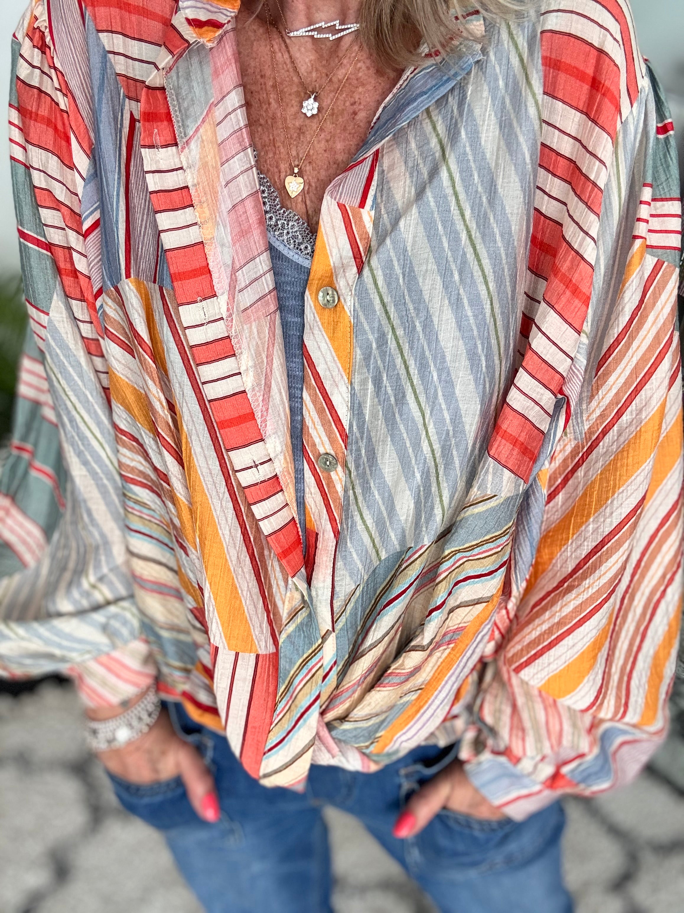 Stripe Shirt in Coral & Blue