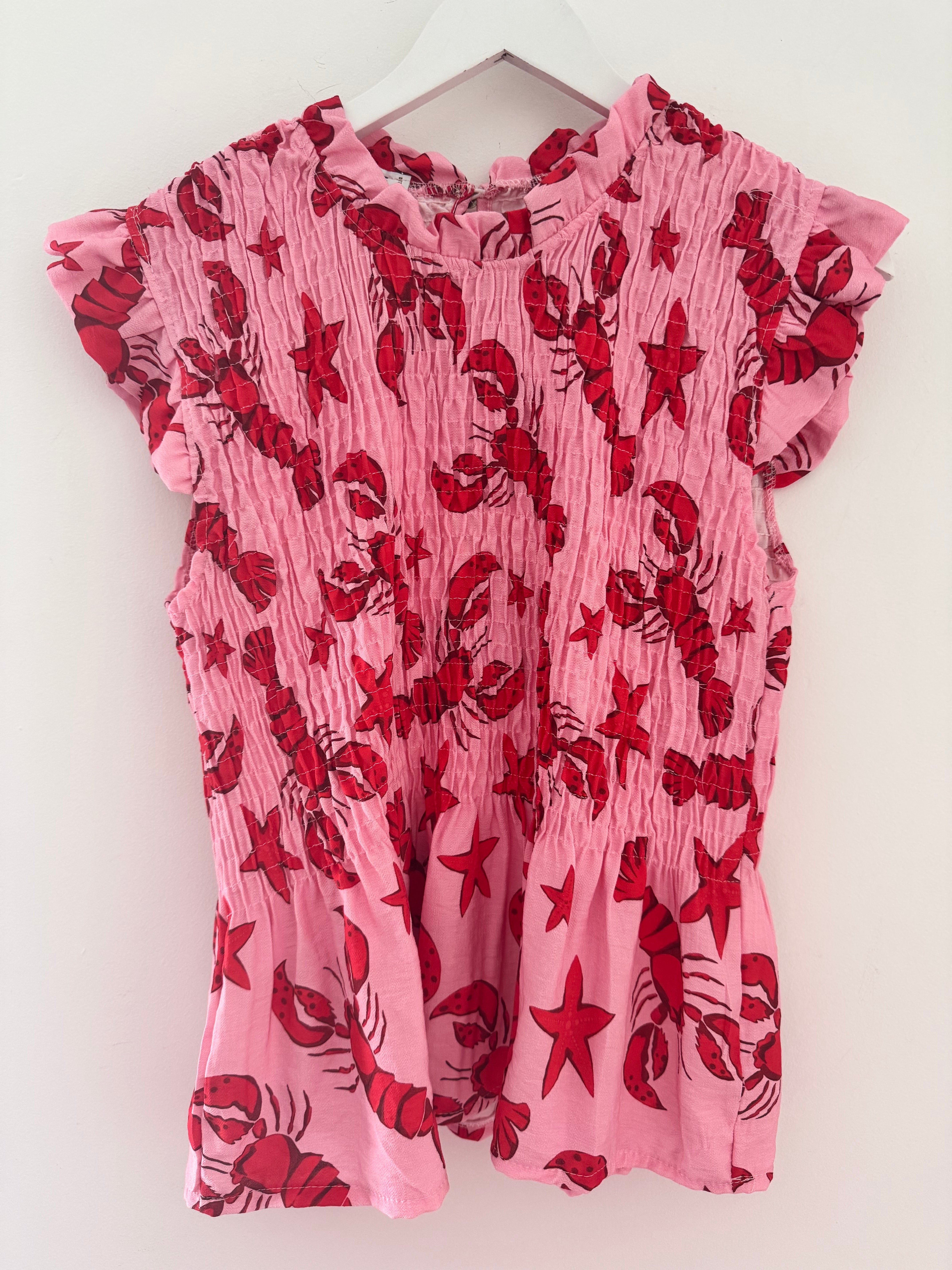 Shirred Lobster Top in Pink & Red