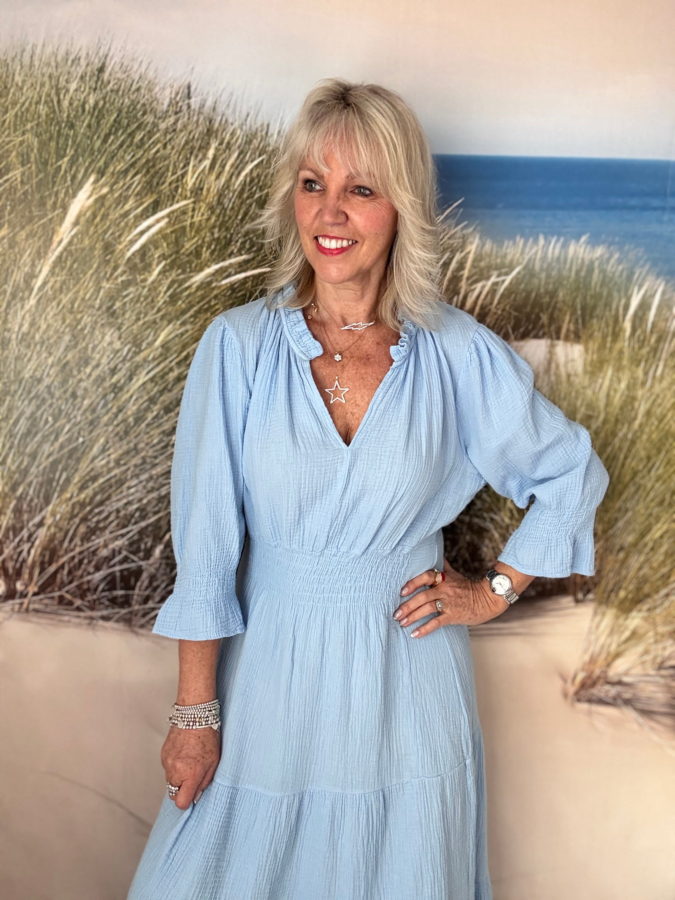 Cheesecloth Midi Dress in Blue