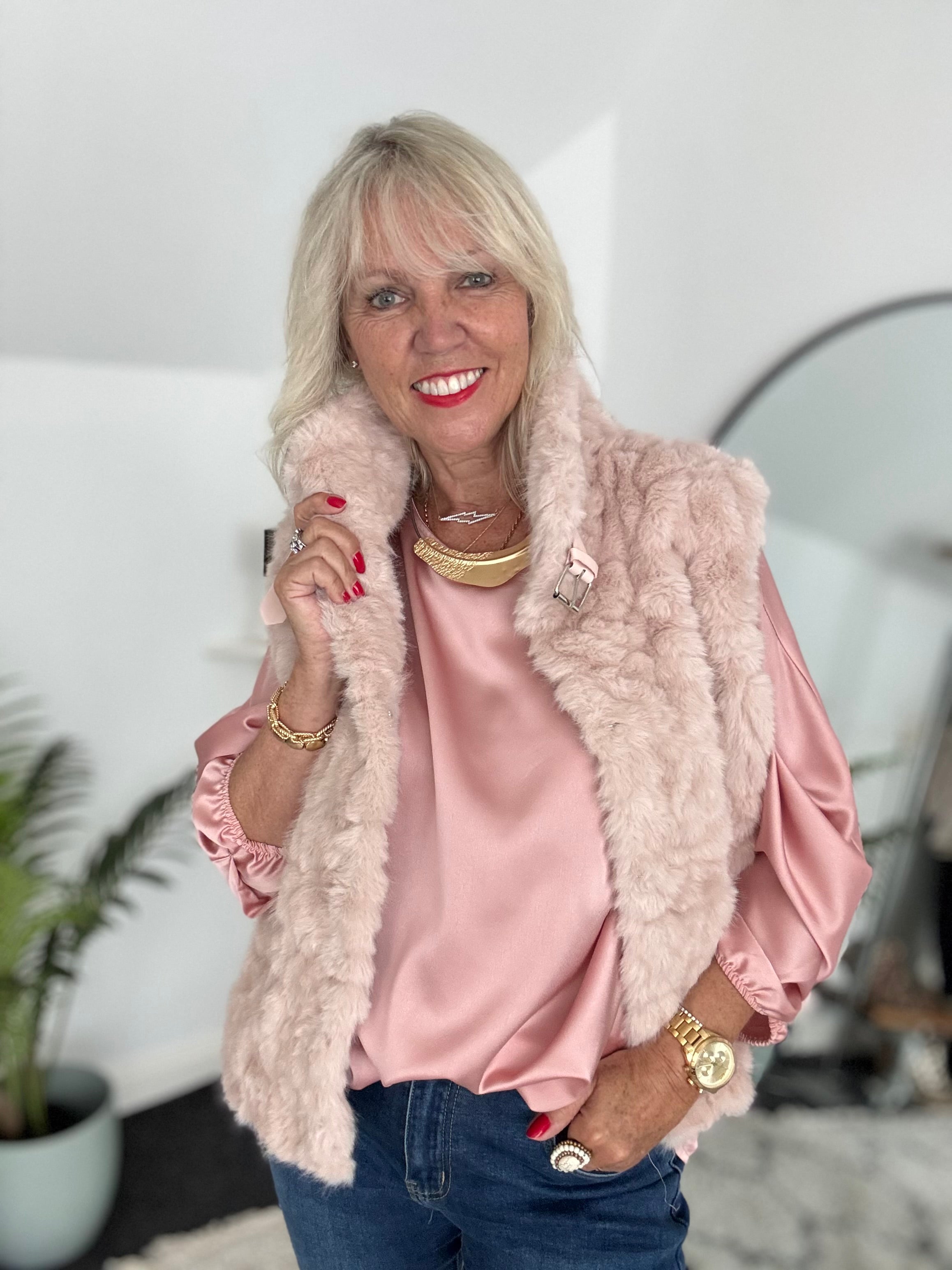 Silky Round Neck Top in Deep Blush