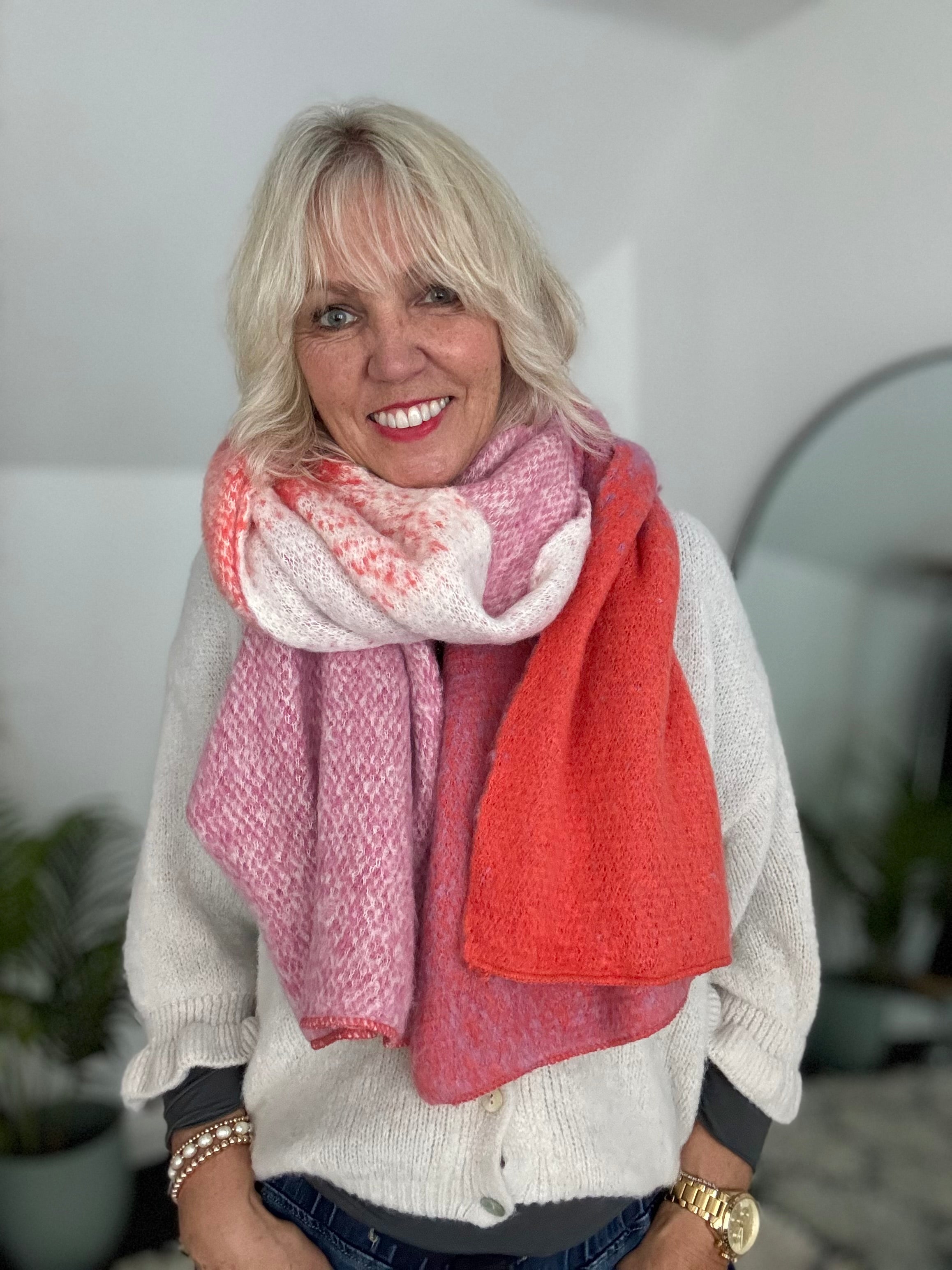 Ombré Cosy Scarf in Pink & Orange