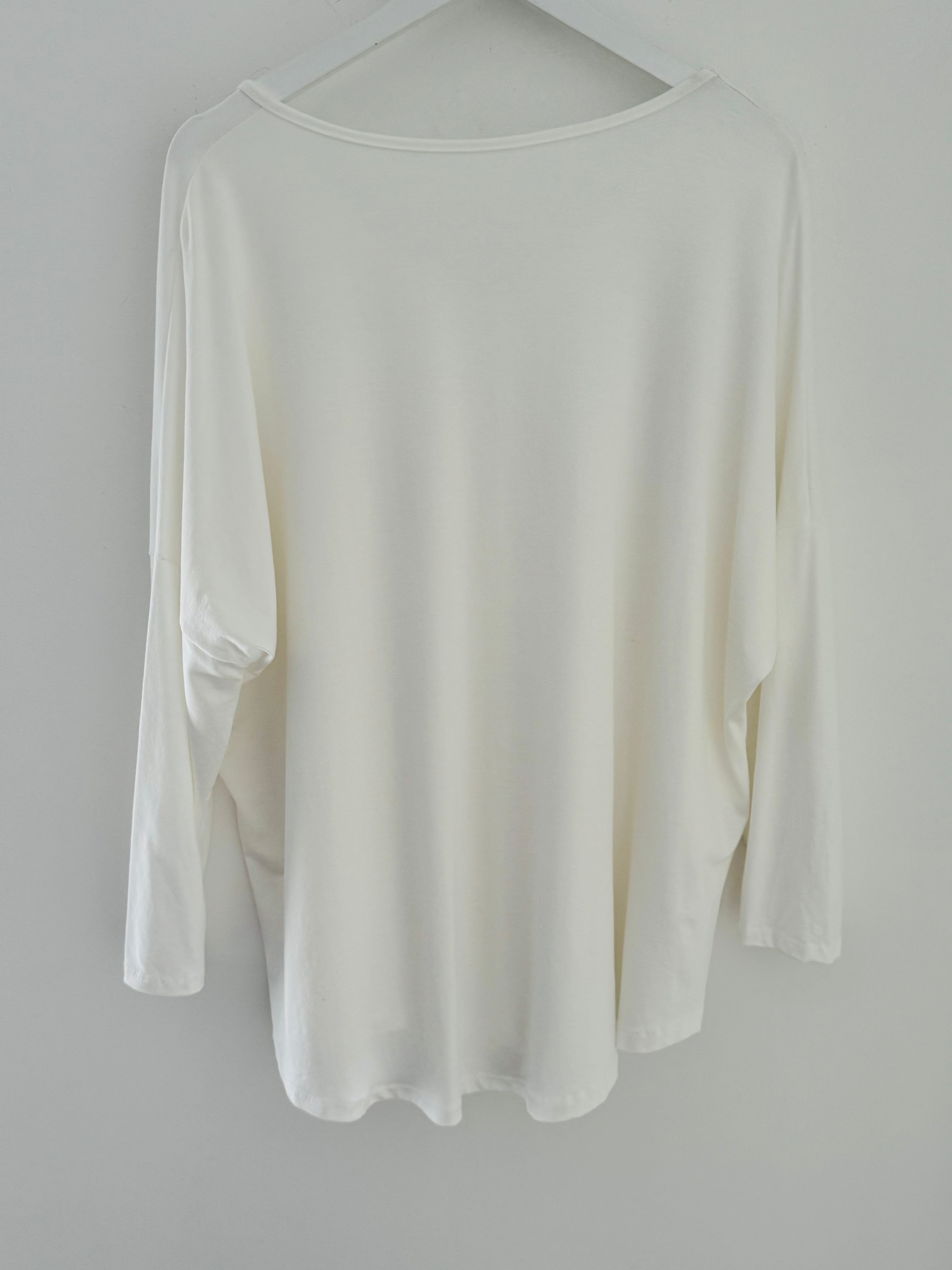 Oversized Long Sleeve Stretch Top in Ivory