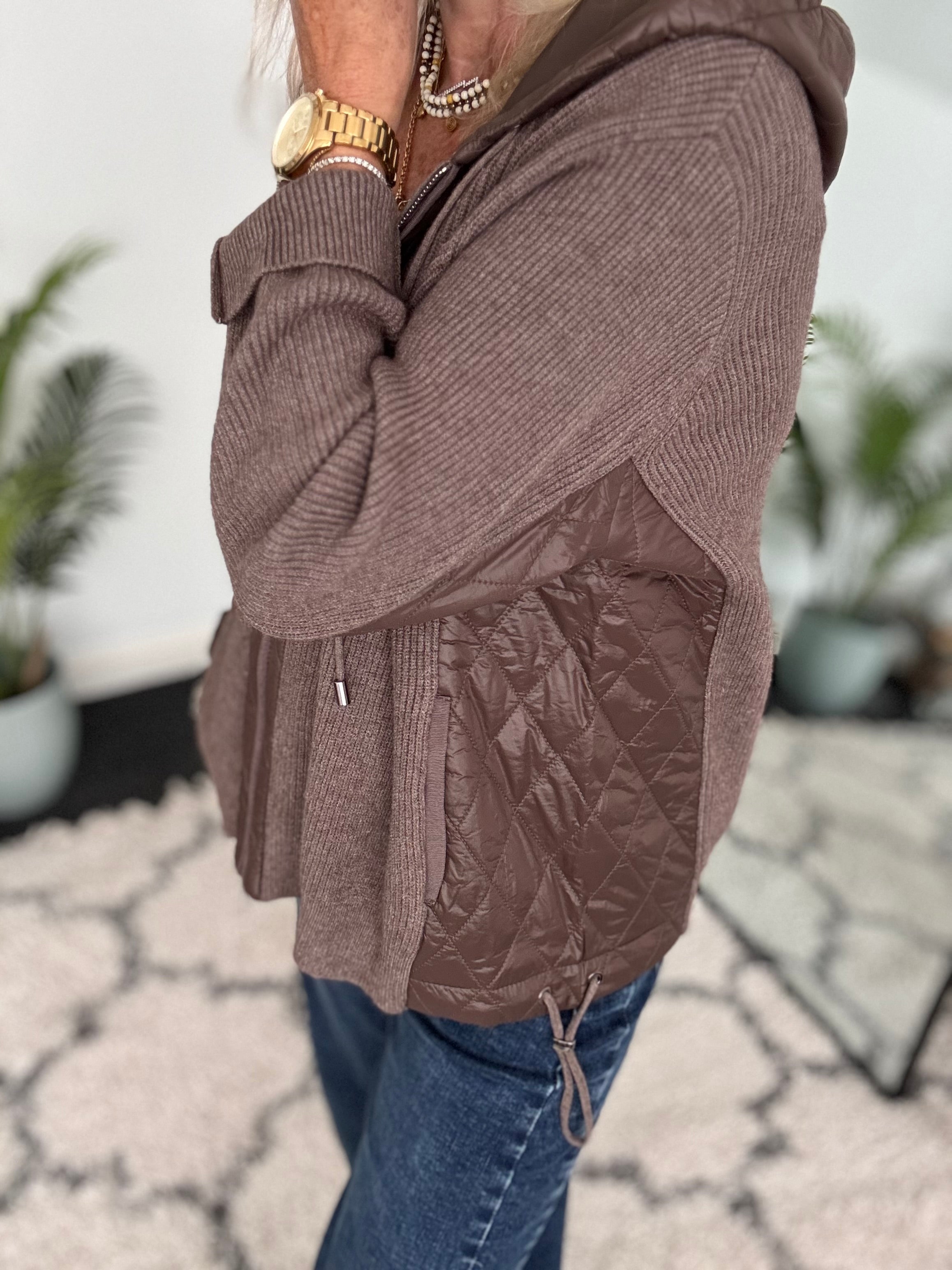 Hooded Knit Jacket in Chocolate