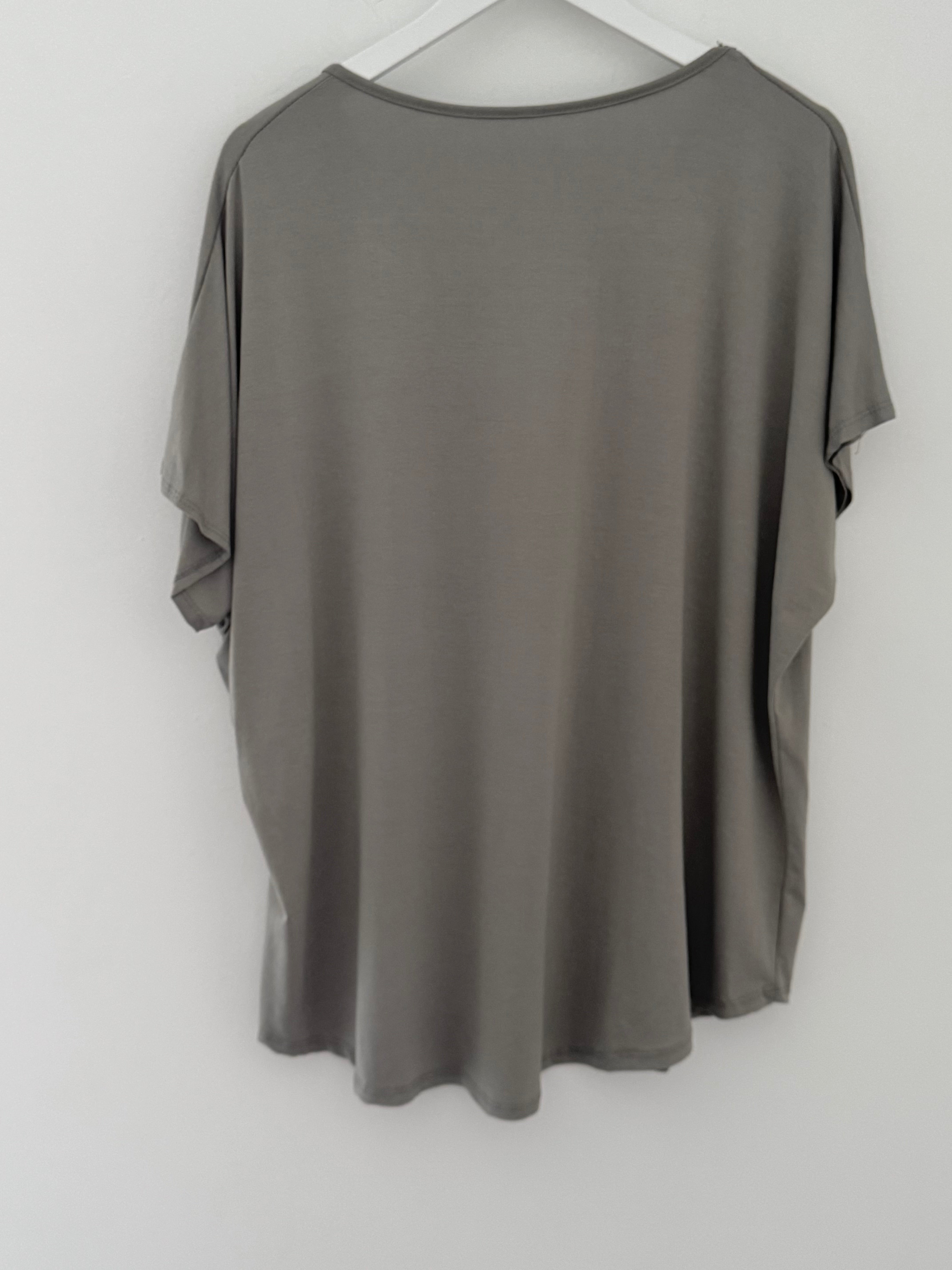 Oversized V Neck Tee in Taupe