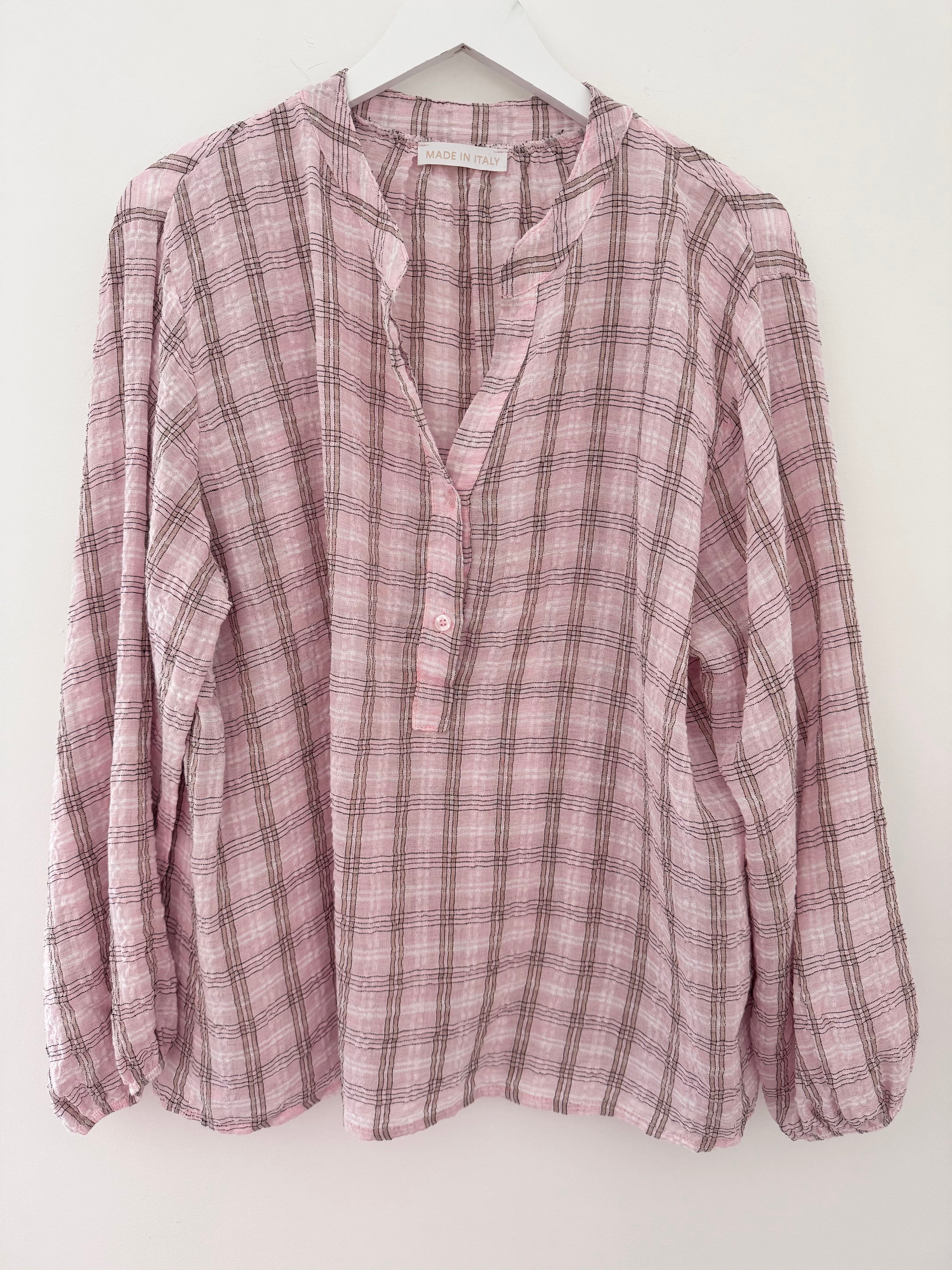 Checked Seersucker Shirt in Pink