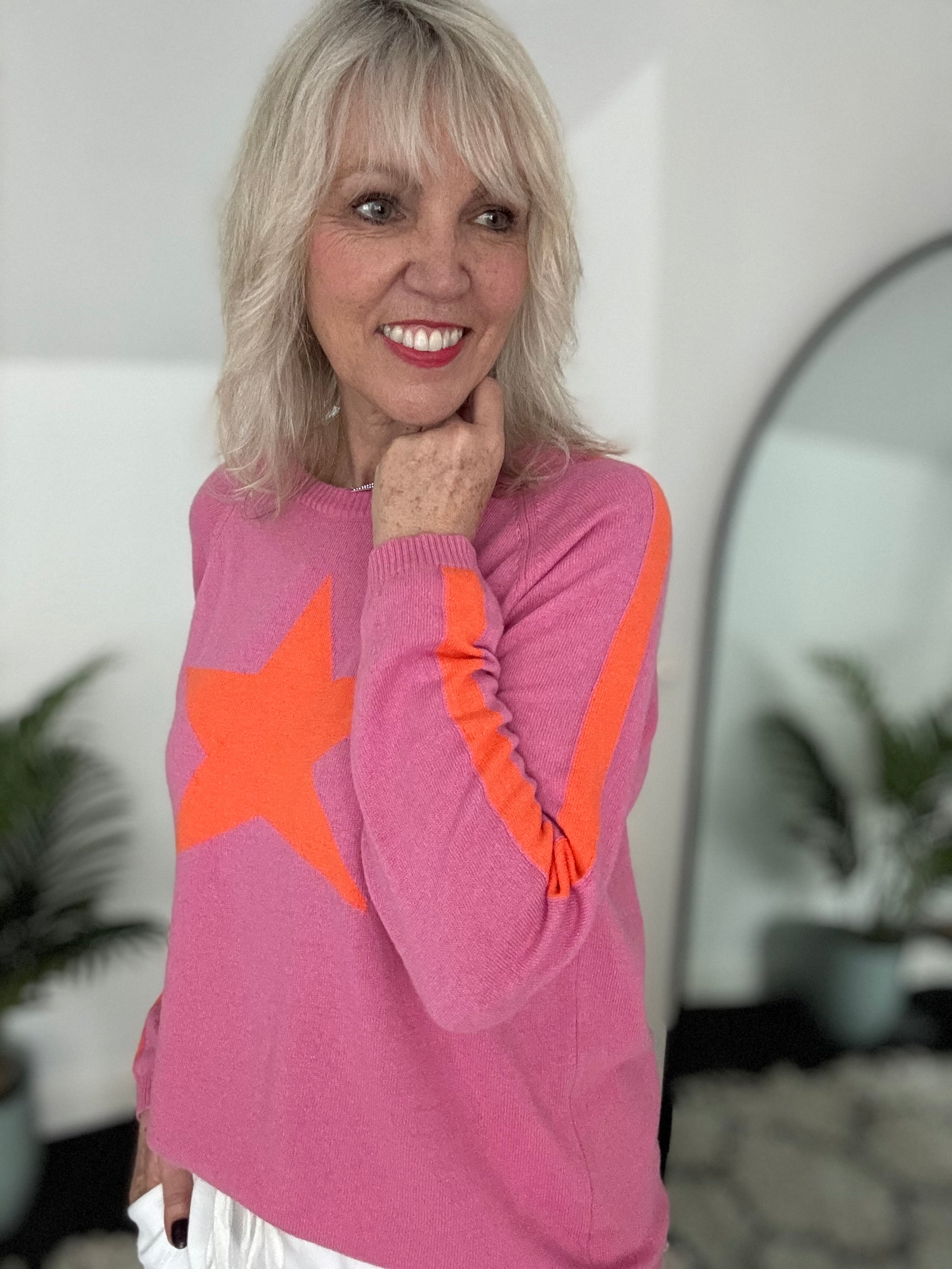 Star Cashmere Jumper in Pink & Orange