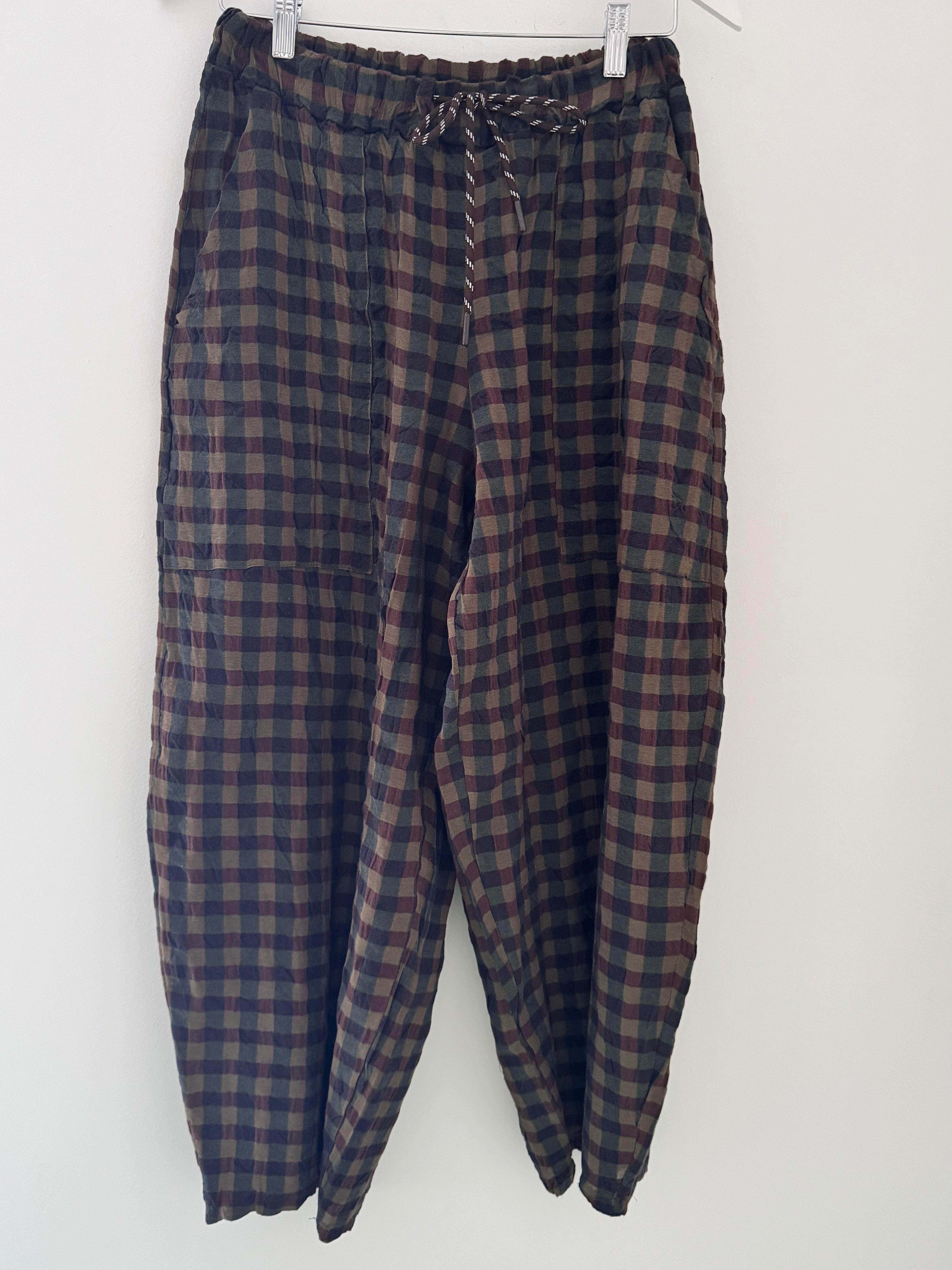 Barrel Check Trousers in Chocolate & Khaki