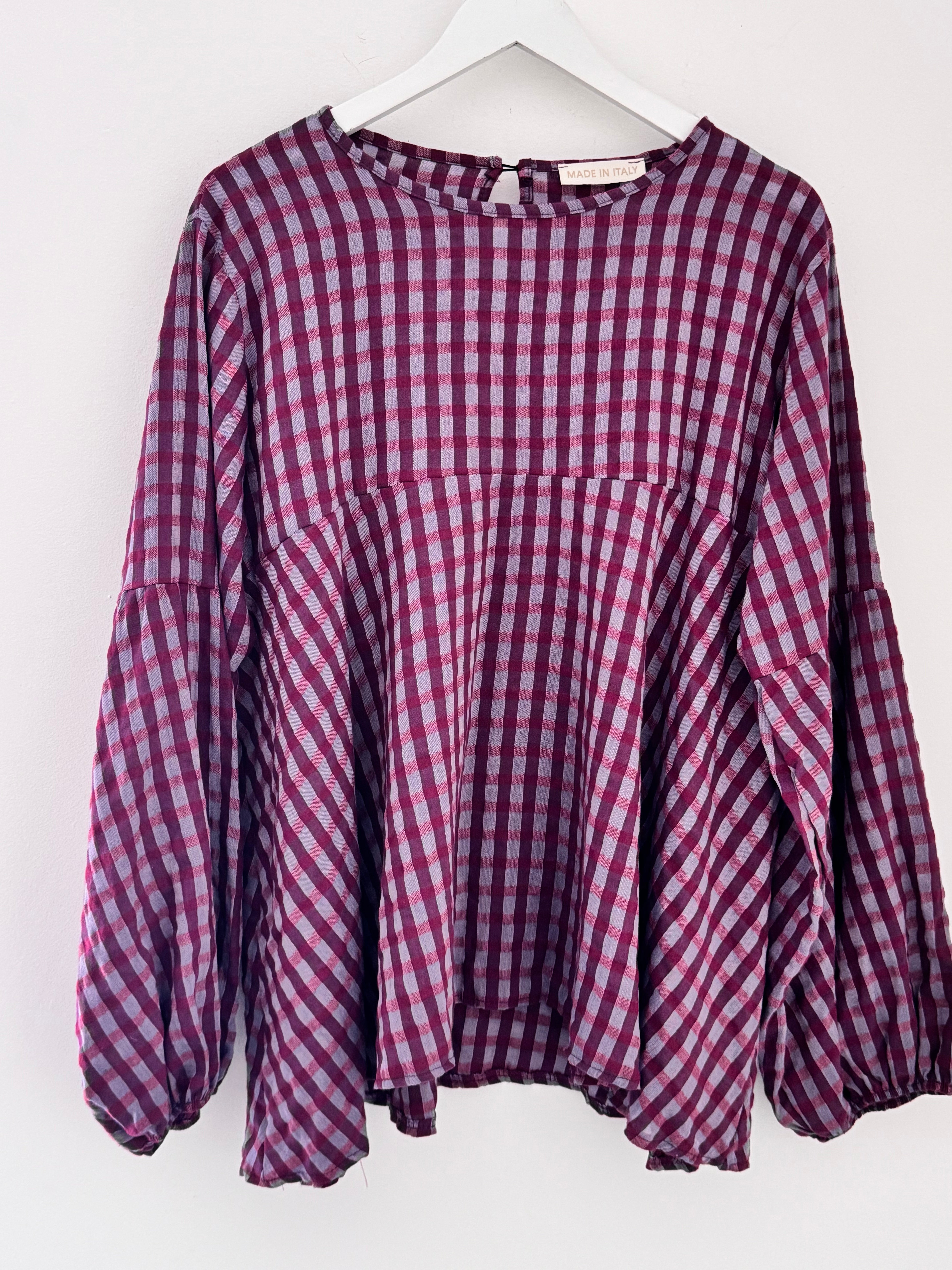 Oversized Check Top in Plum