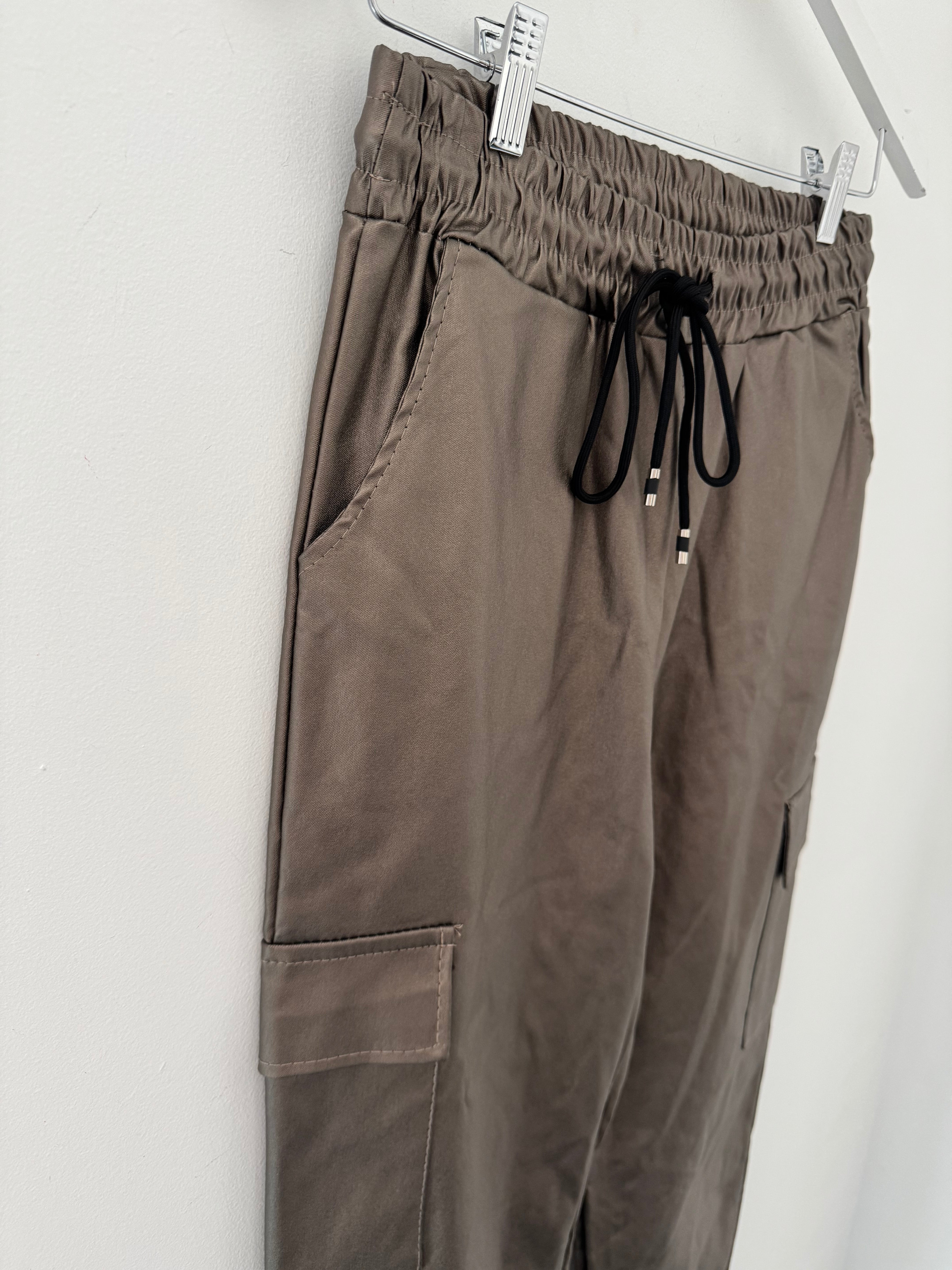 Leather Look Cargo Joggers in Pewter