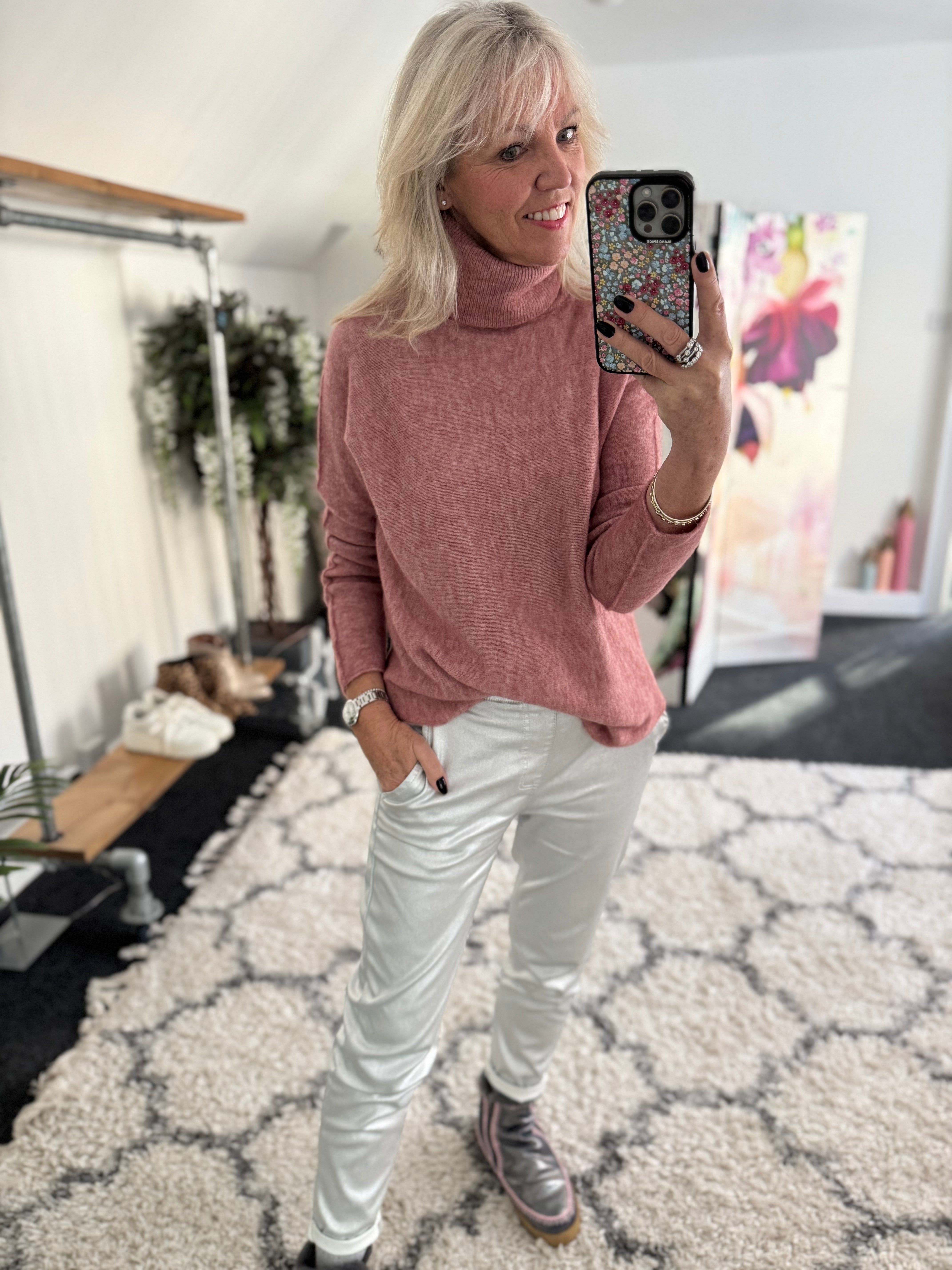 Simple Roll Neck Jumper in Pink