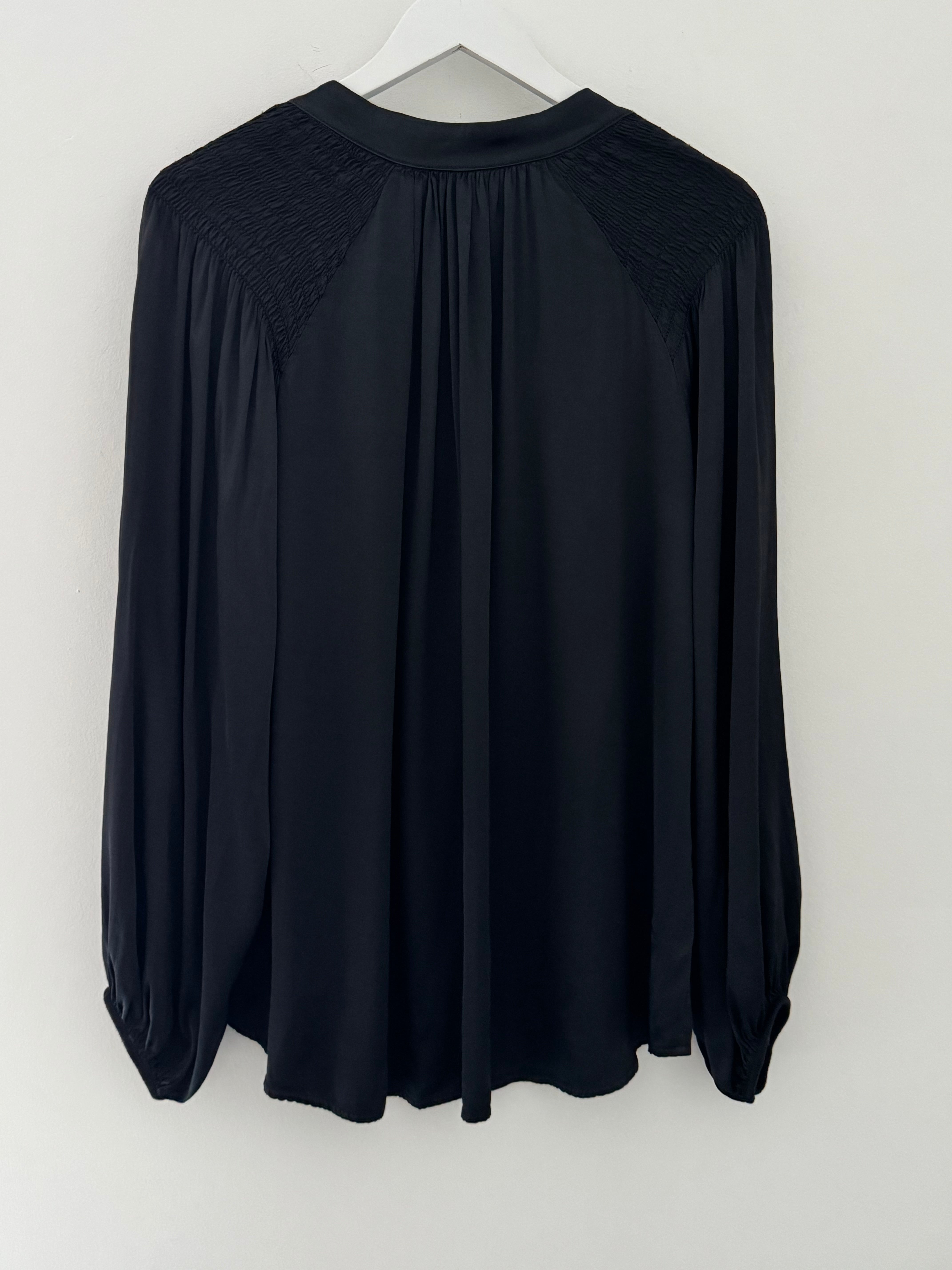 Silky Shirred Blouse in Black