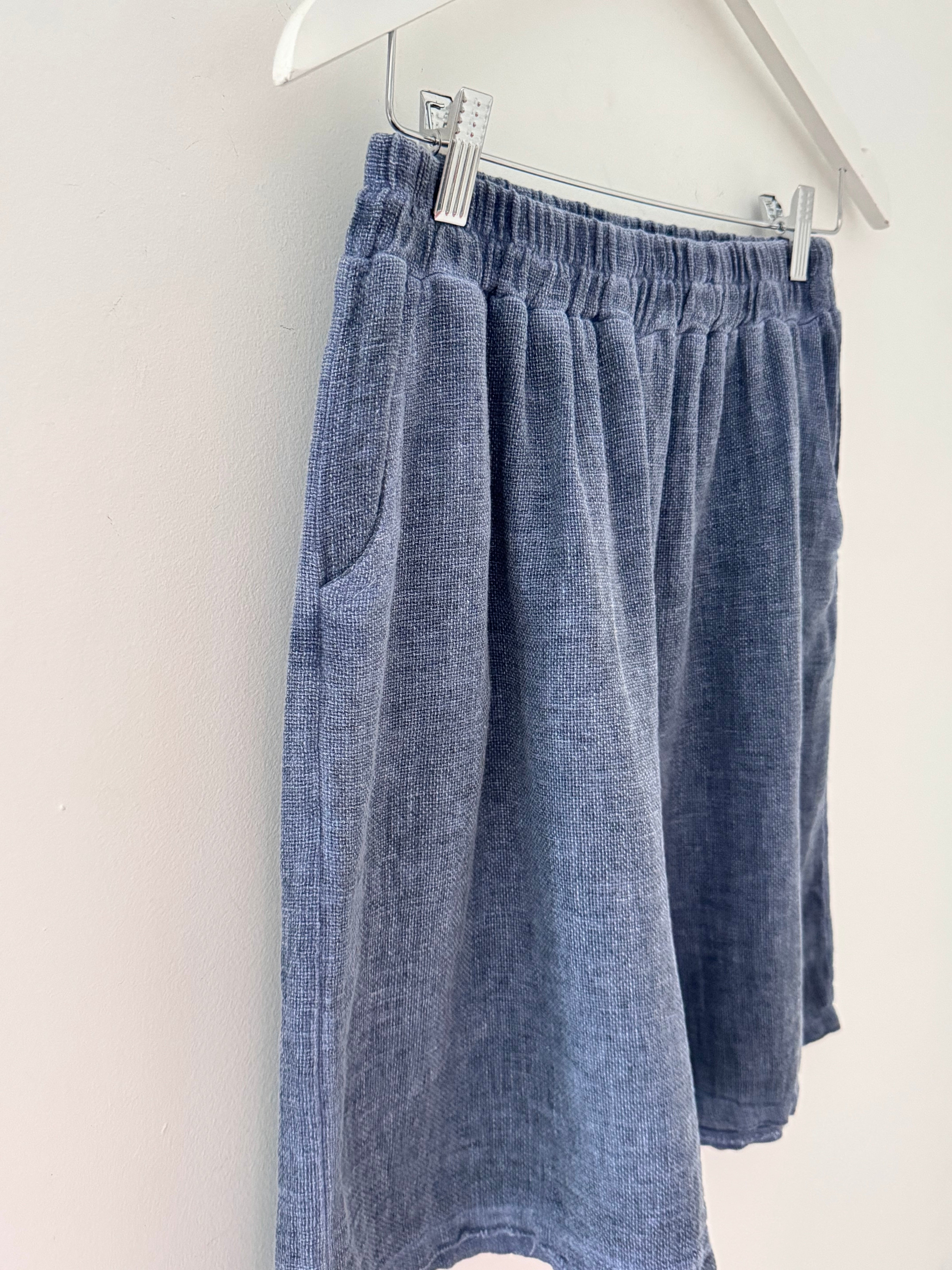 Linen & Cotton Shorts in Denim Blue