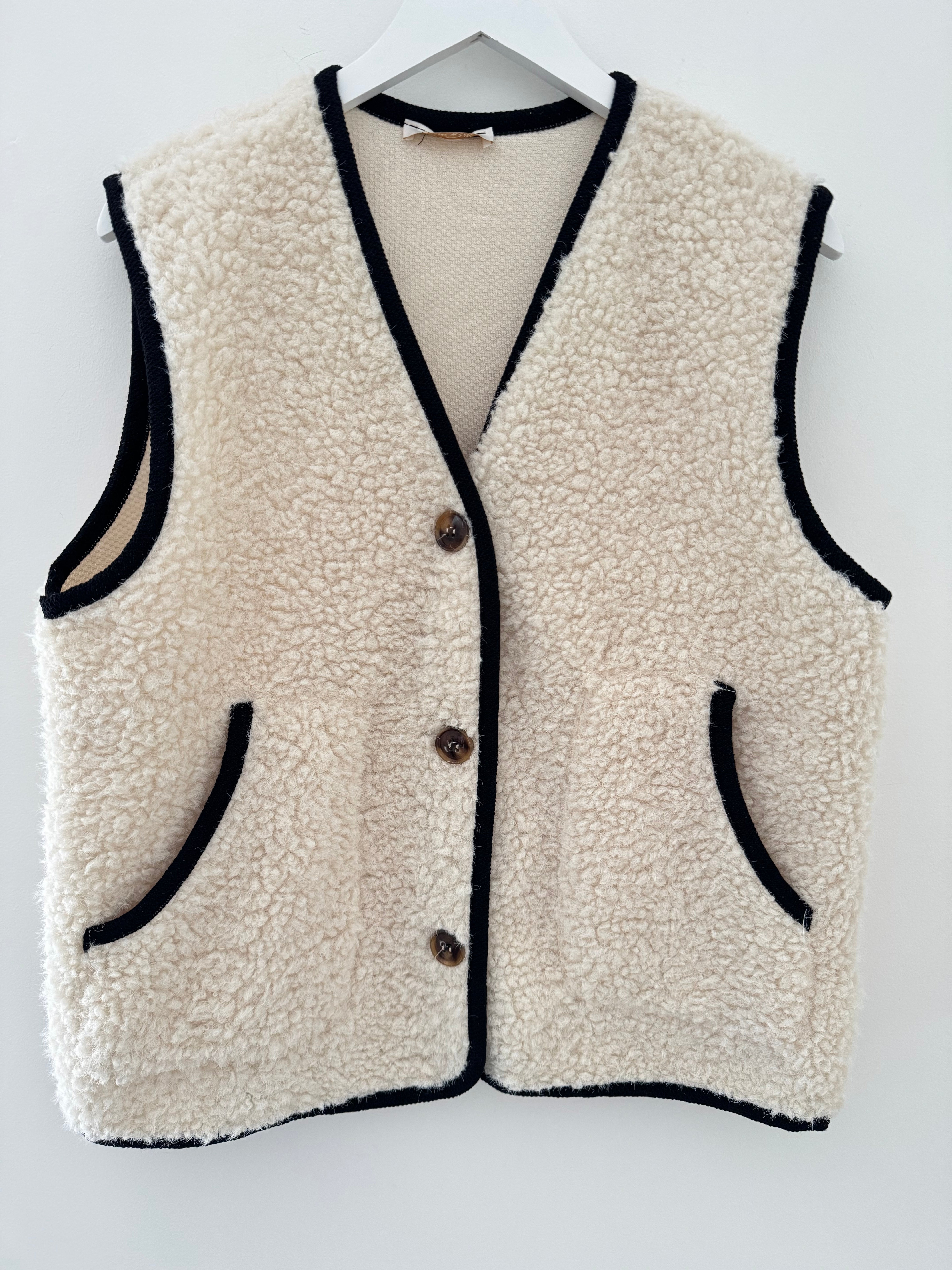 Sheepskin Borg Gilet with Black Trim