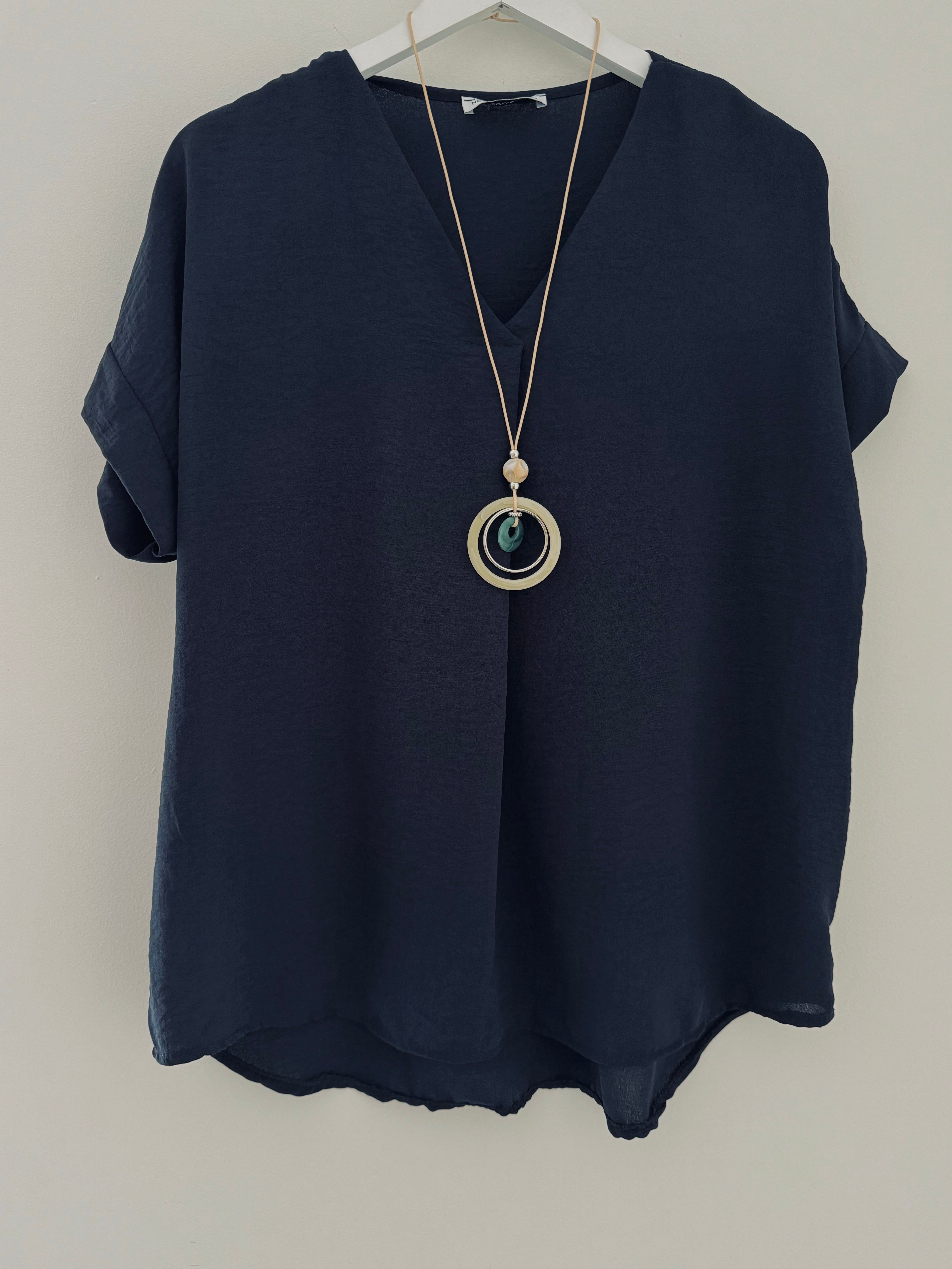 Crepe Top with Necklace in Ink