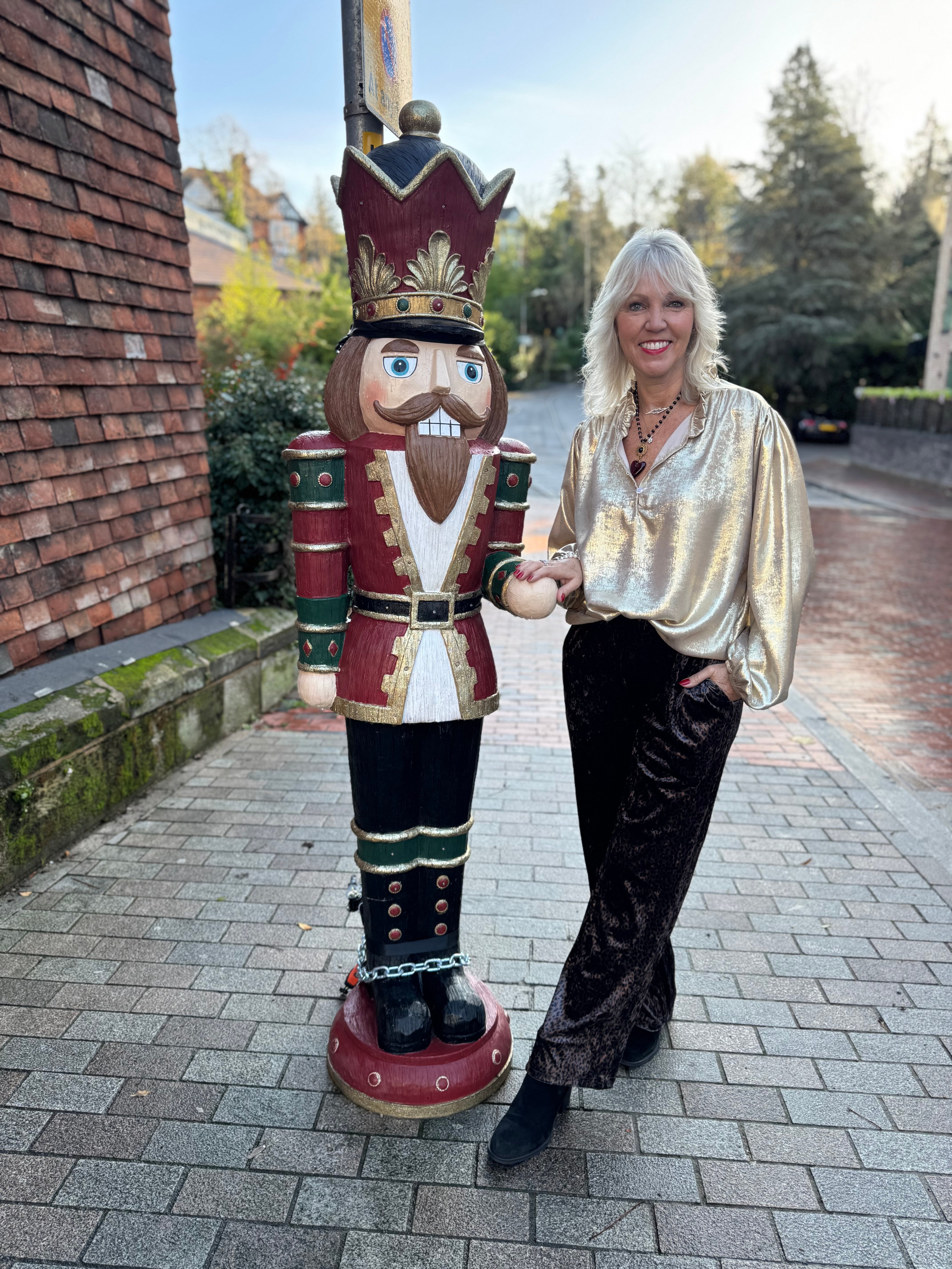 Velvet Stretch Trousers in Chocolate Leopard