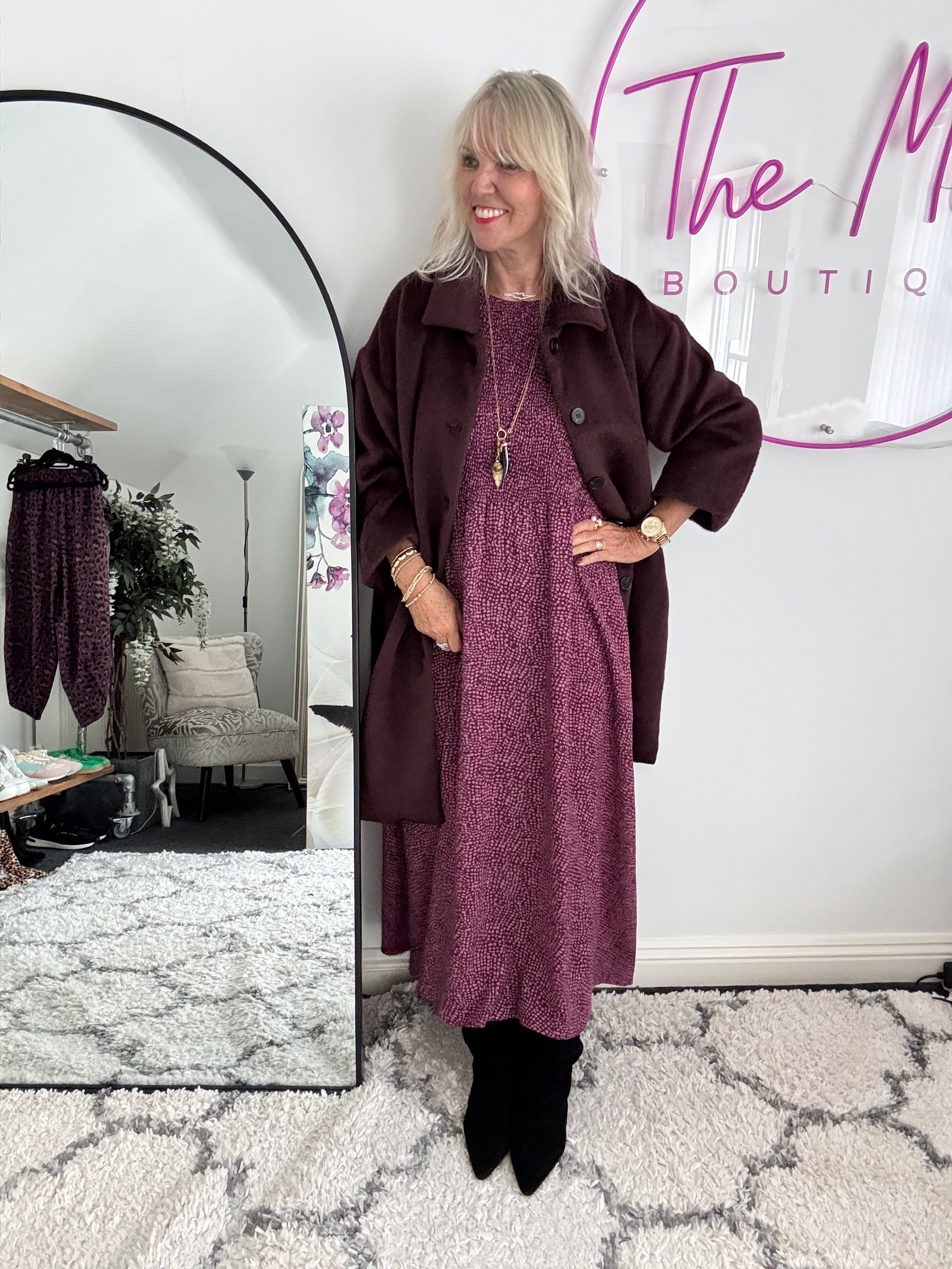 Luxe Mohair Coat in Plum