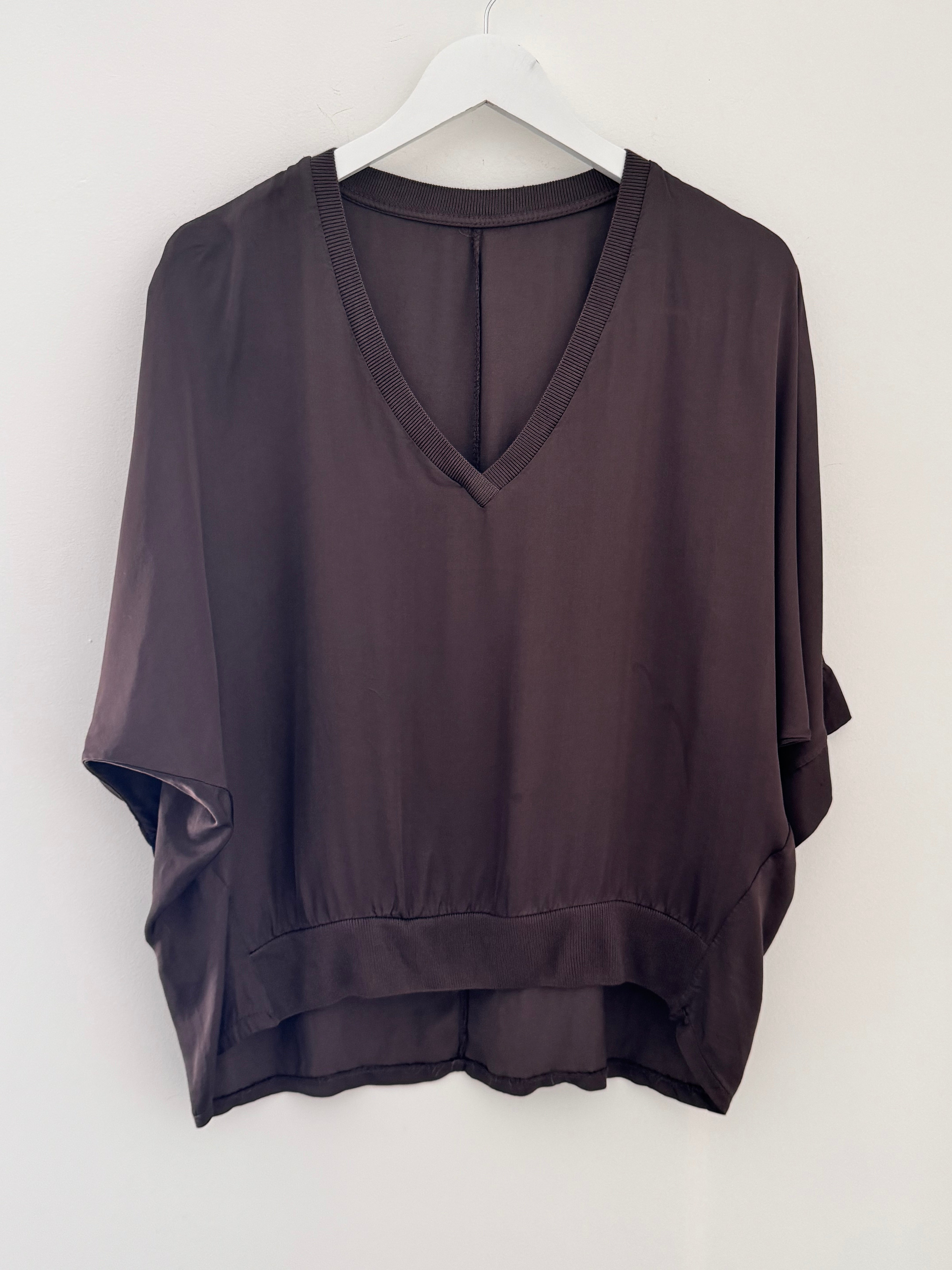 Silky V Neck Top in Chocolate