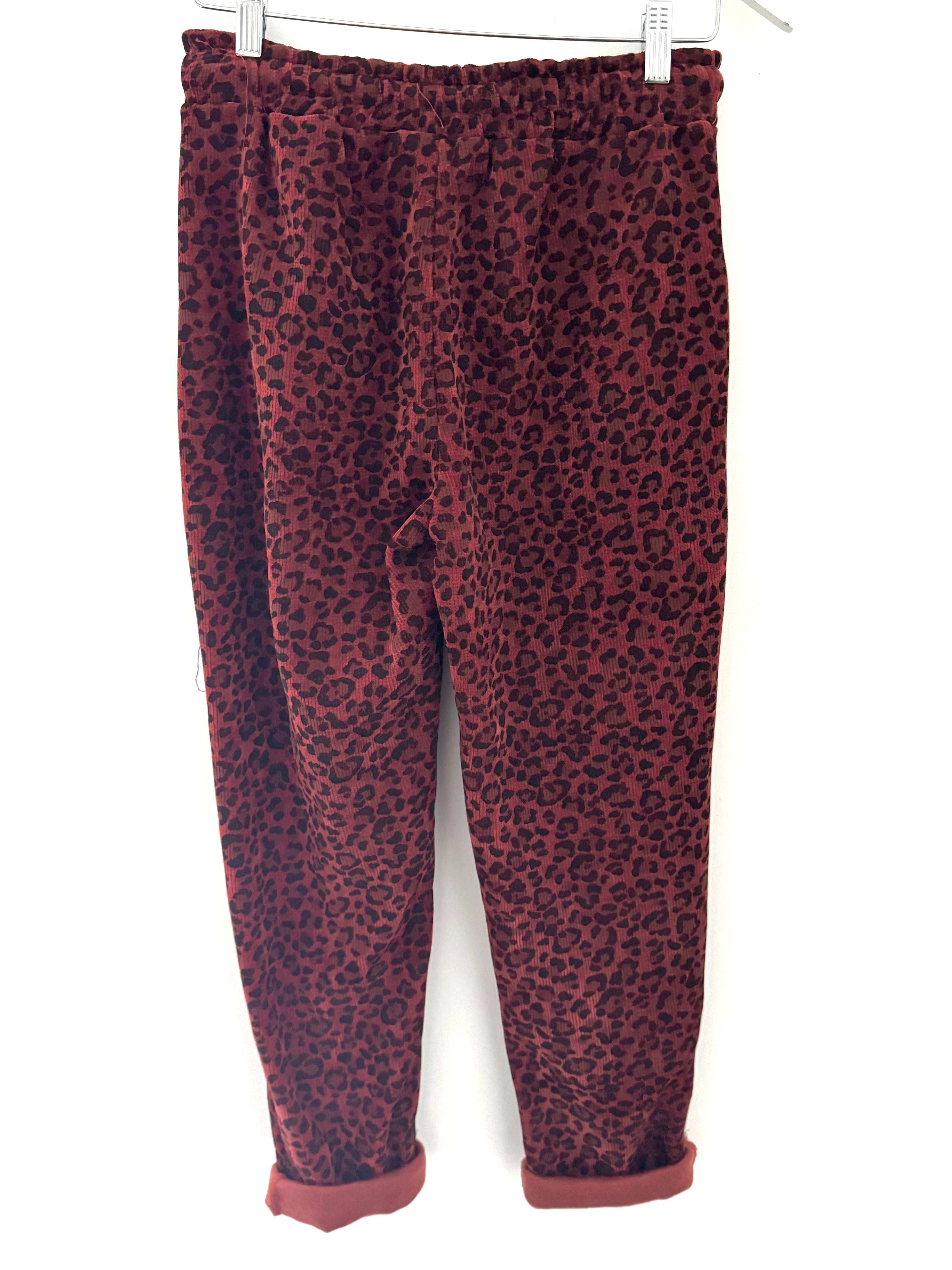 Cord Leopard Joggers in Burnt Orange