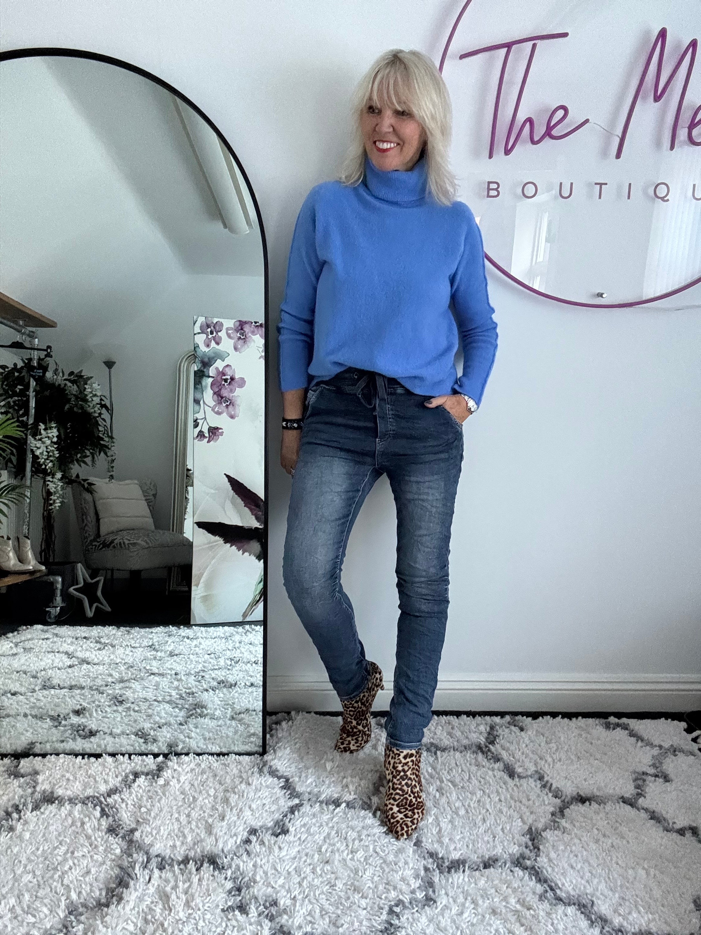 Simple Roll Neck Jumper in Cornflower