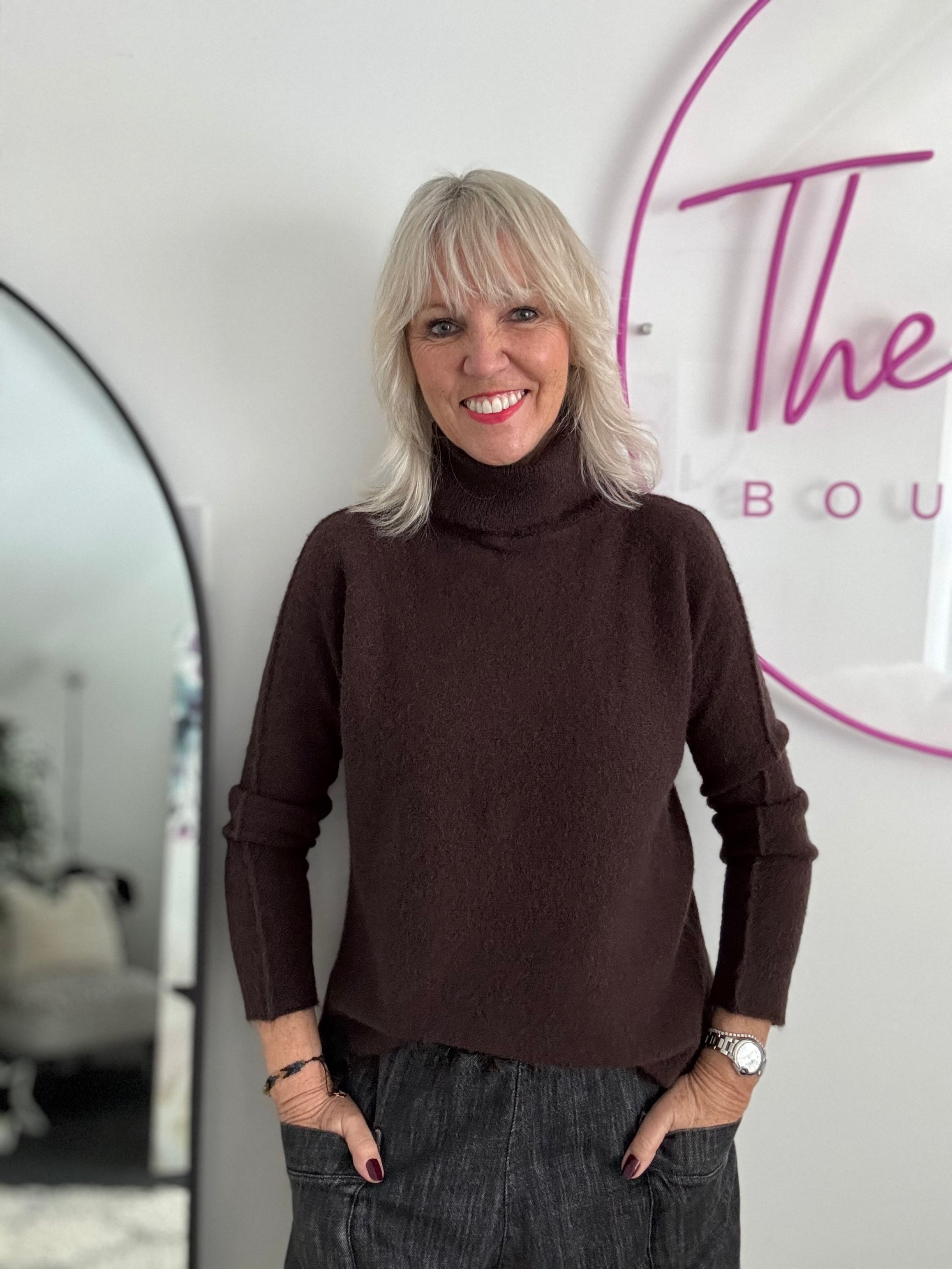 Simple Roll Neck Jumper in Chocolate