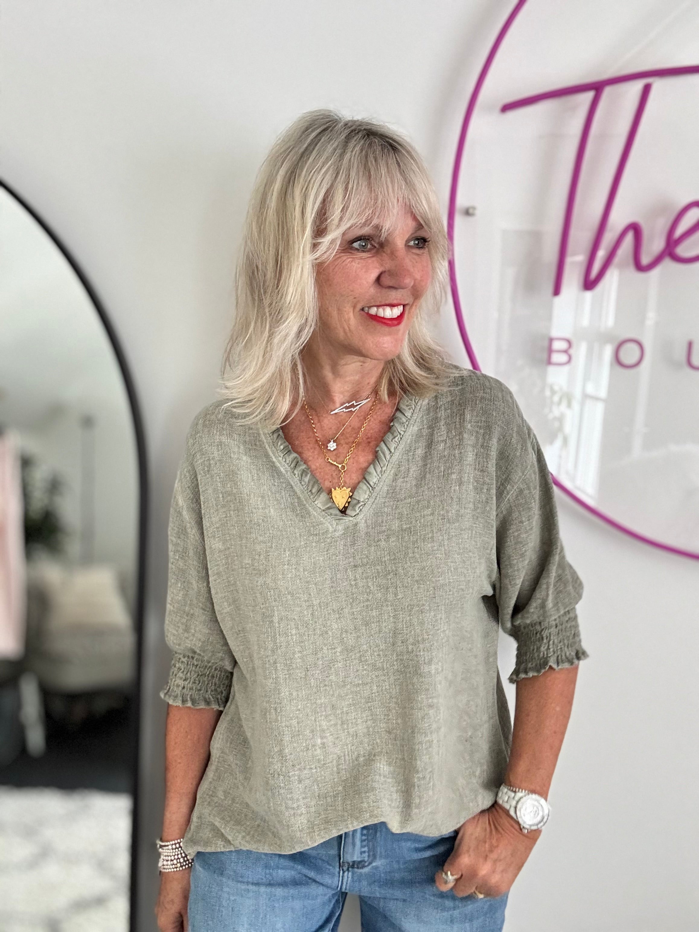 Linen & Cotton Top in Khaki
