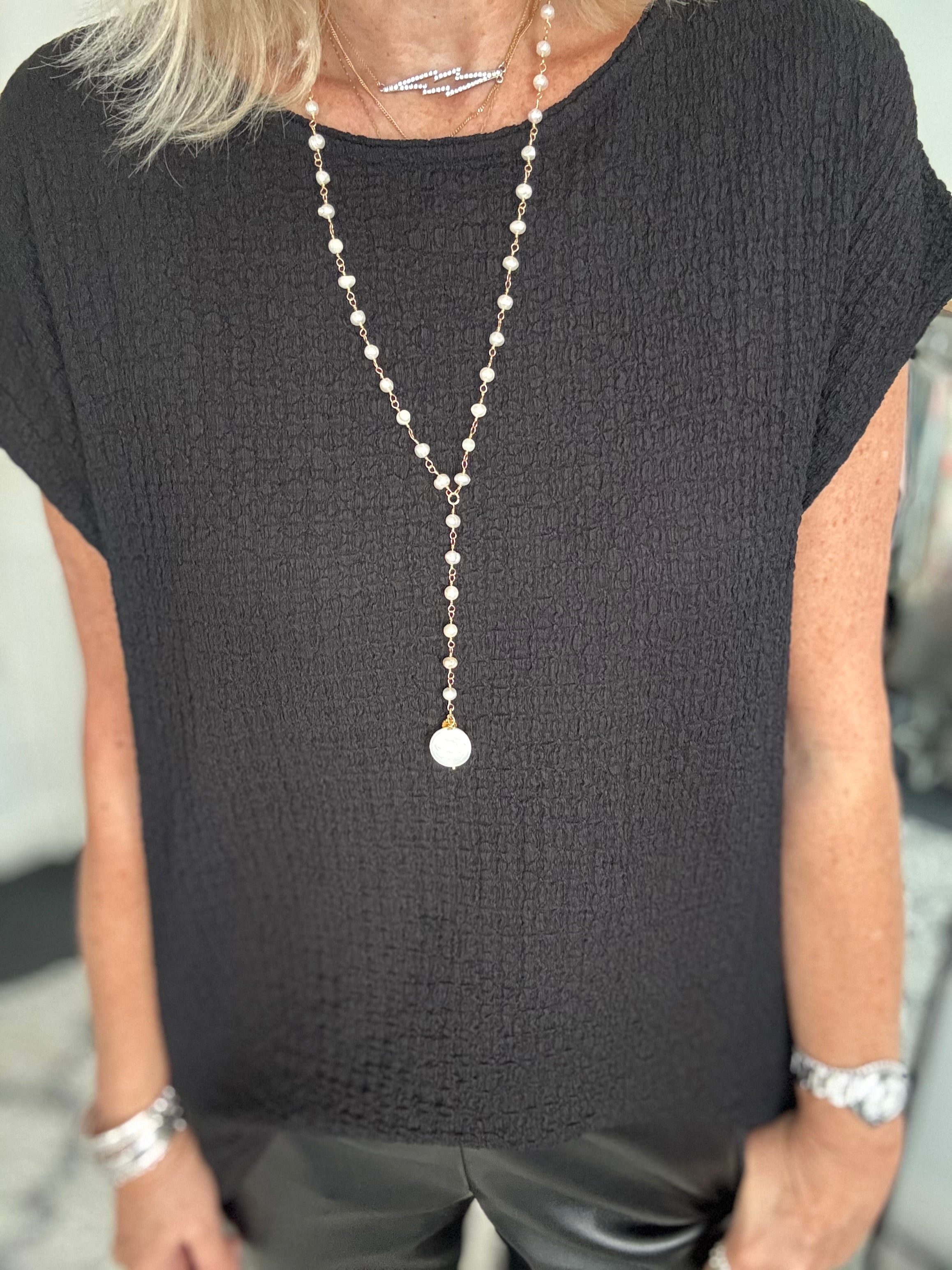 Textured Stretch Crepe Top in Black