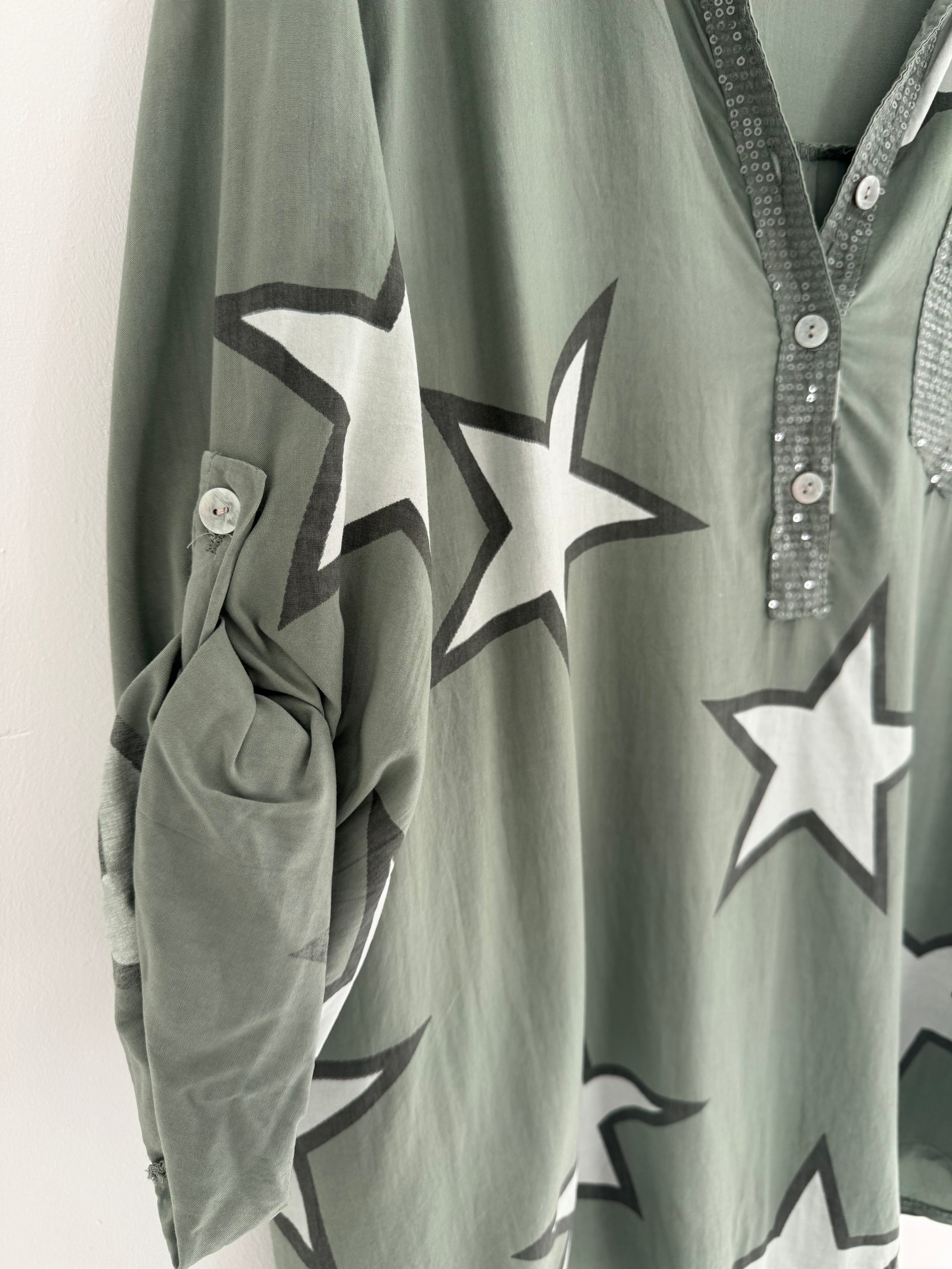 Star & Sequin Shirt in Green