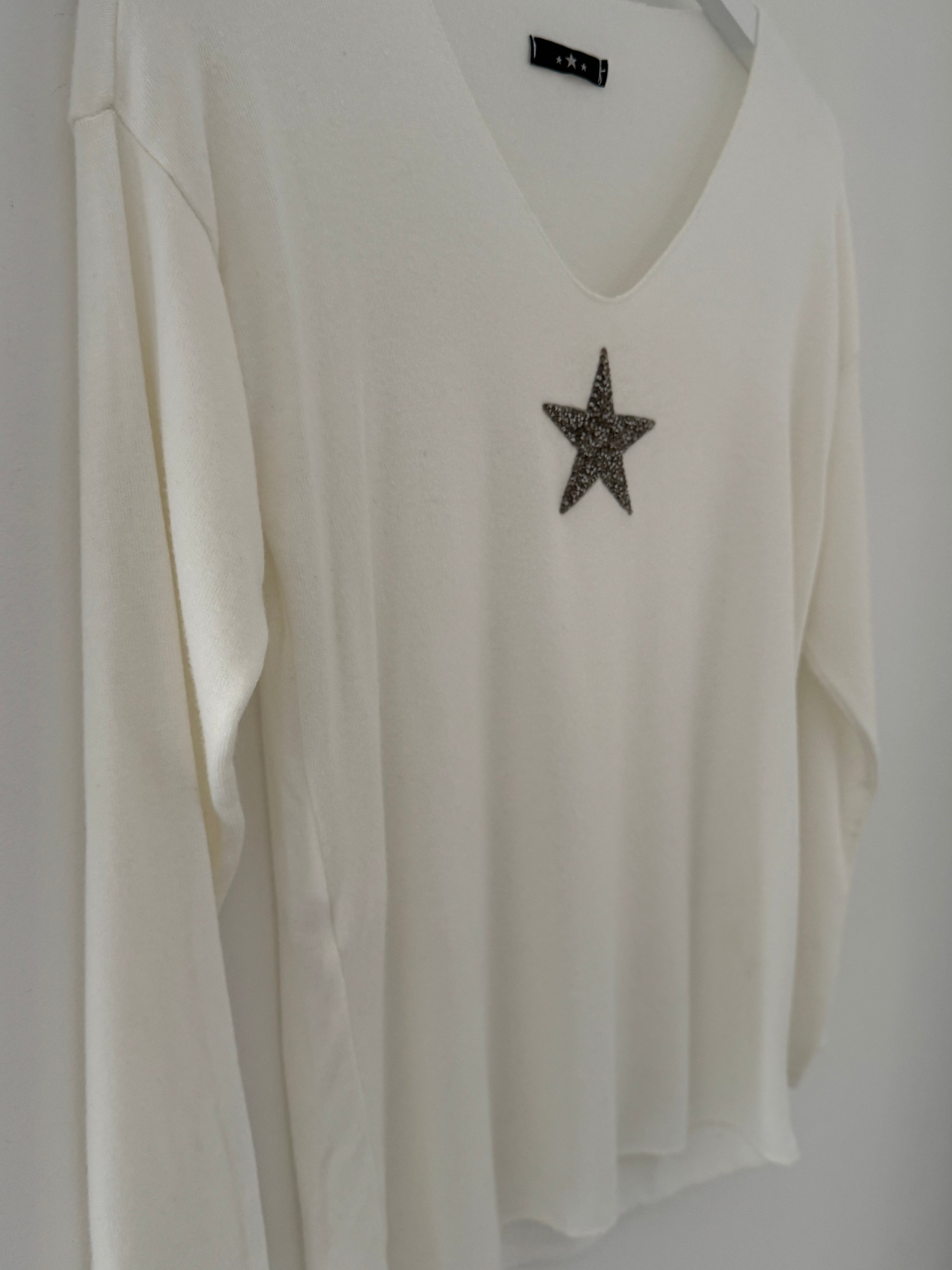 Slimfit Glitter Star Jumper in Ivory