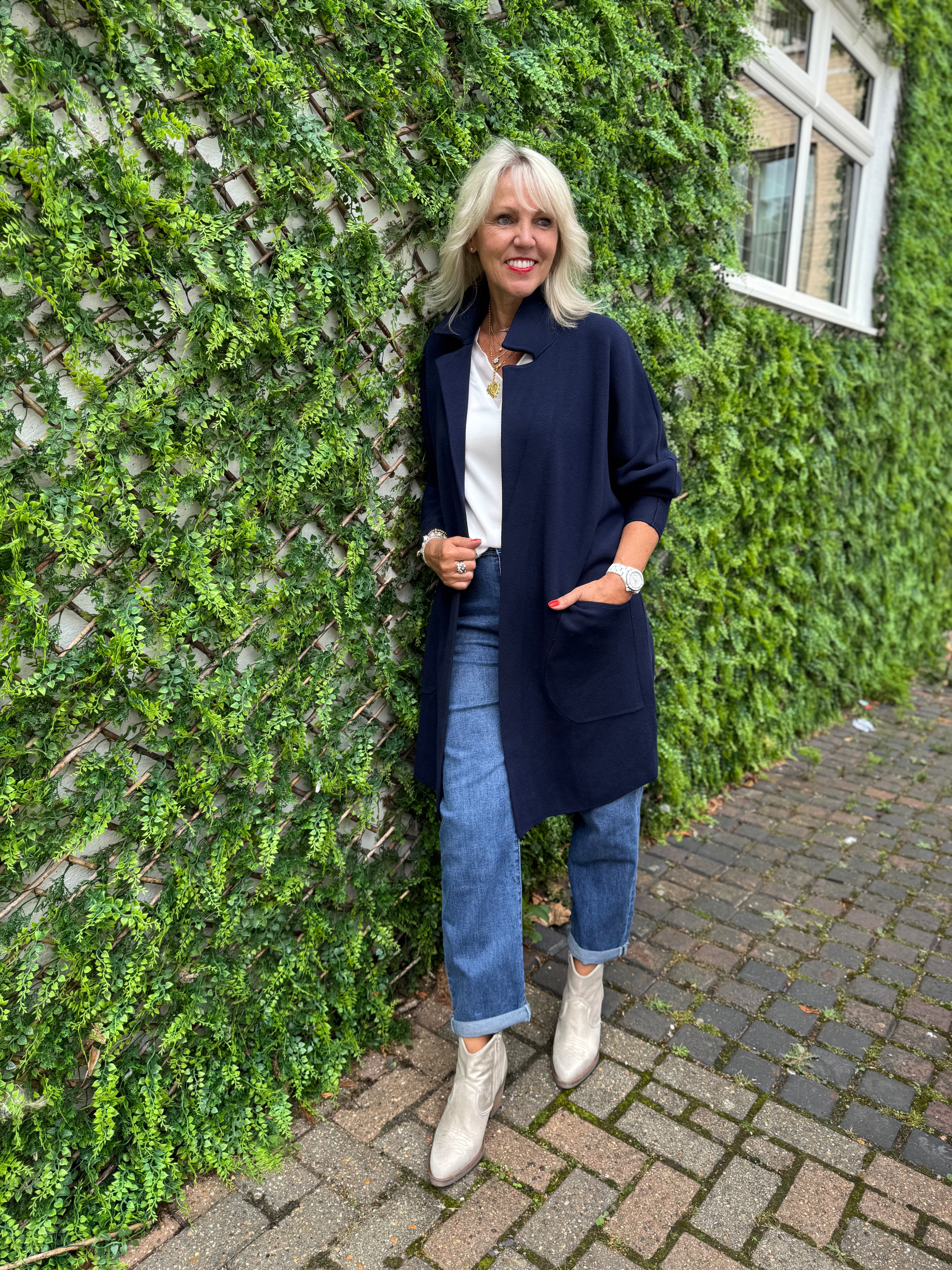 Long Knitted Coatigan in Navy