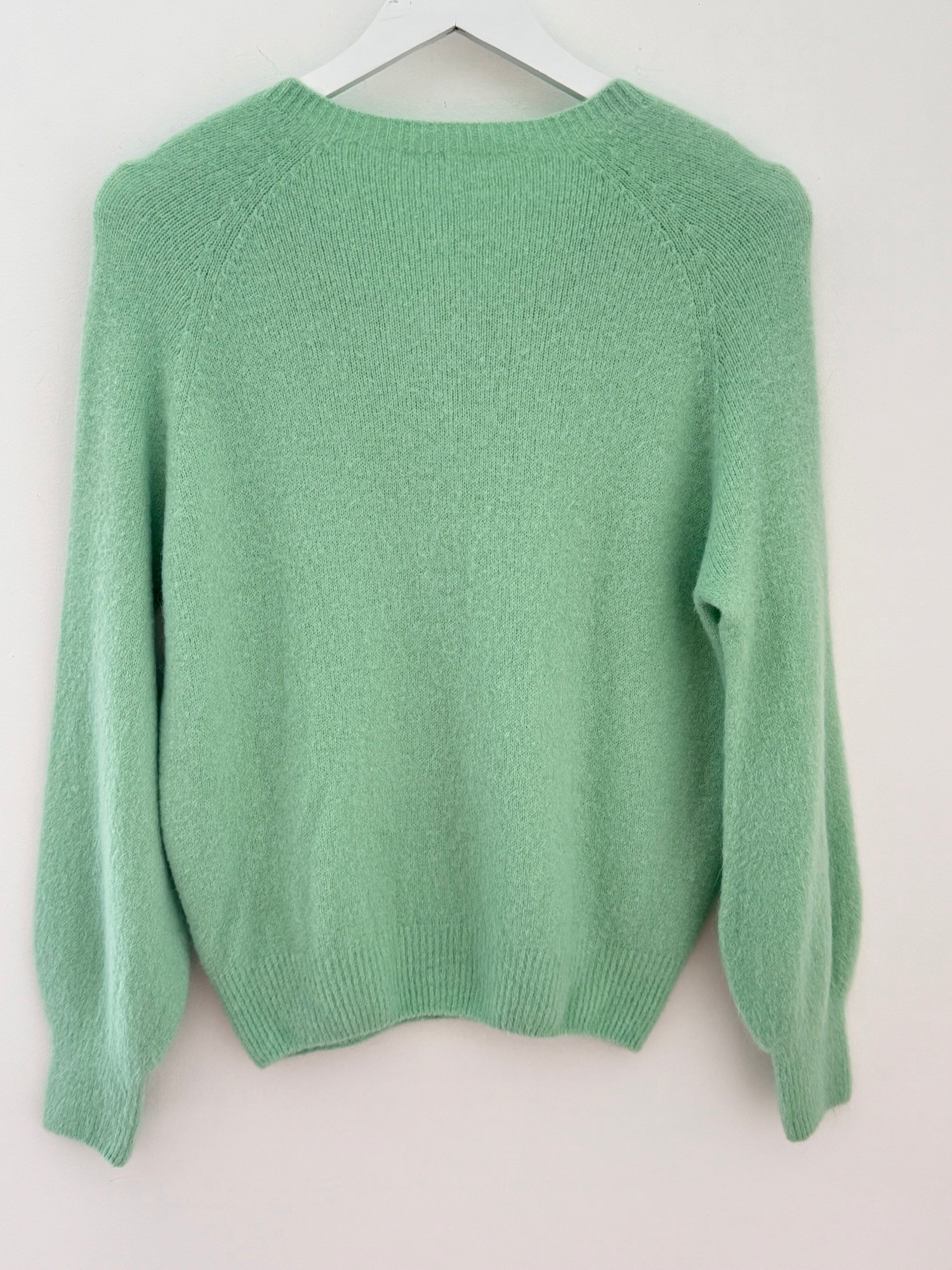 Softie Jumper with Button Neck in Mint