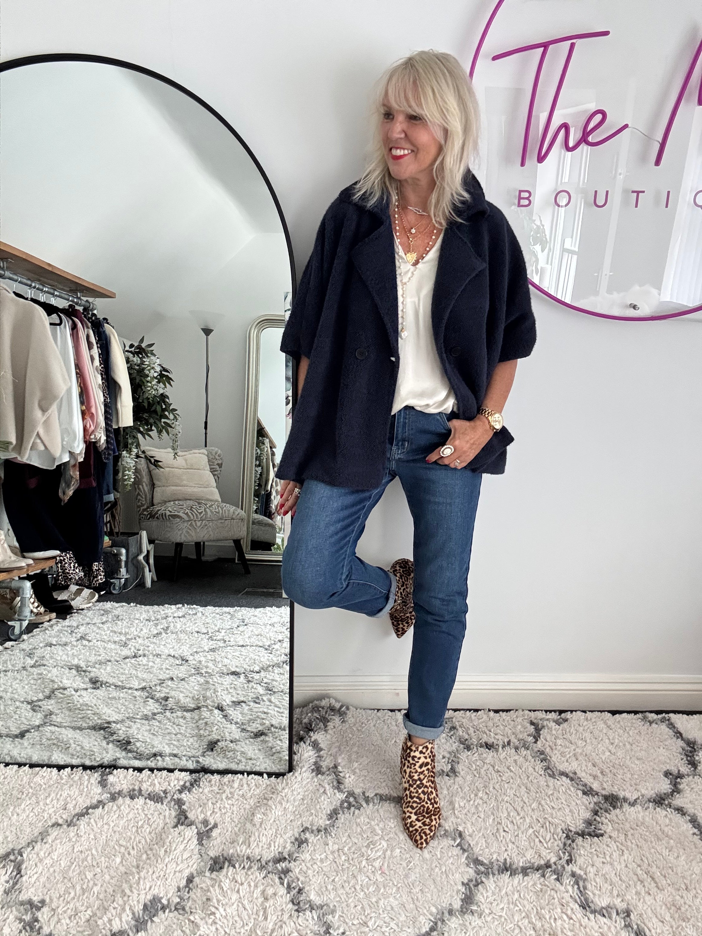 Soft Cape Jacket in Navy