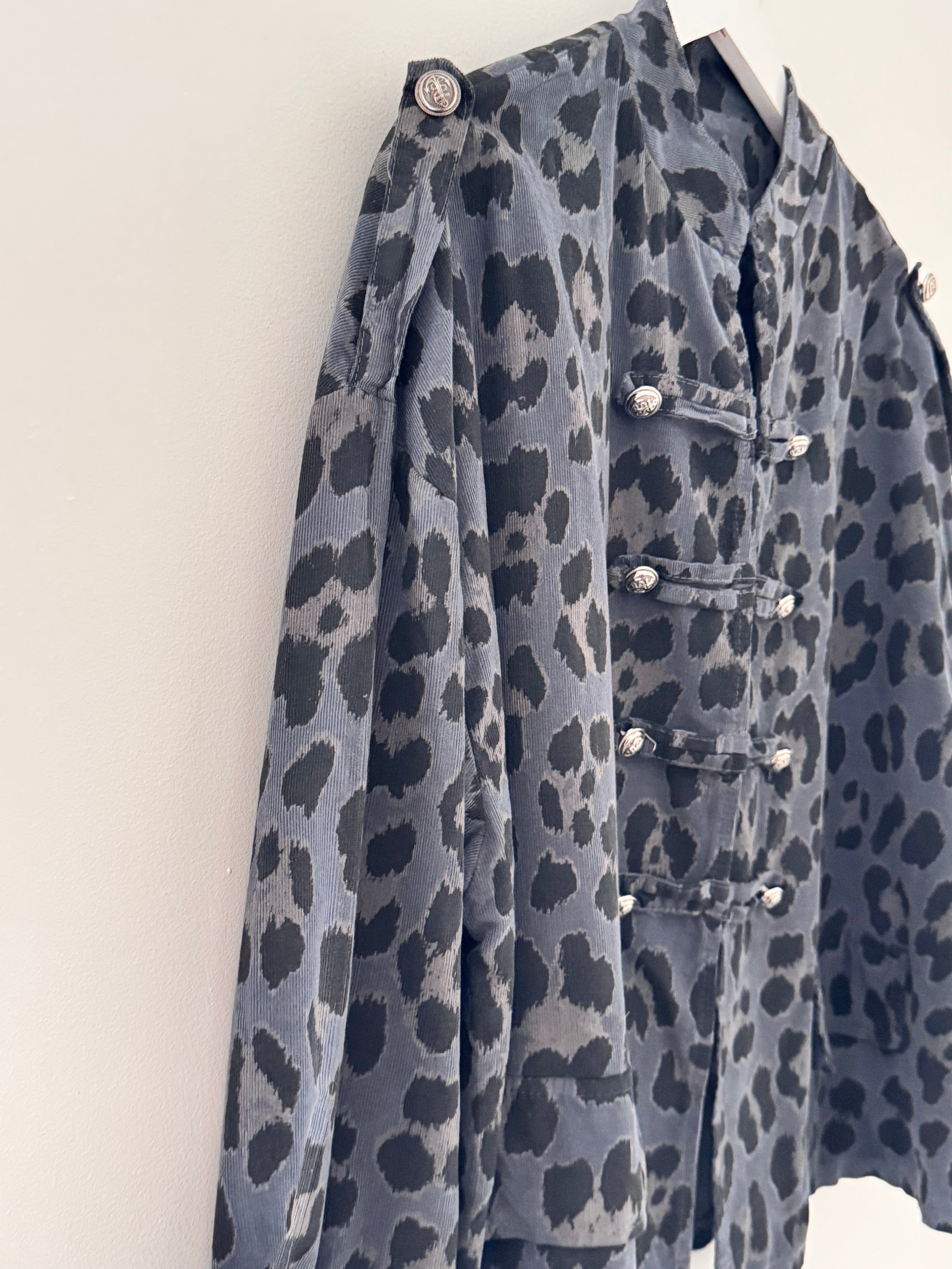 Needlecord Military Jacket in Grey Leopard