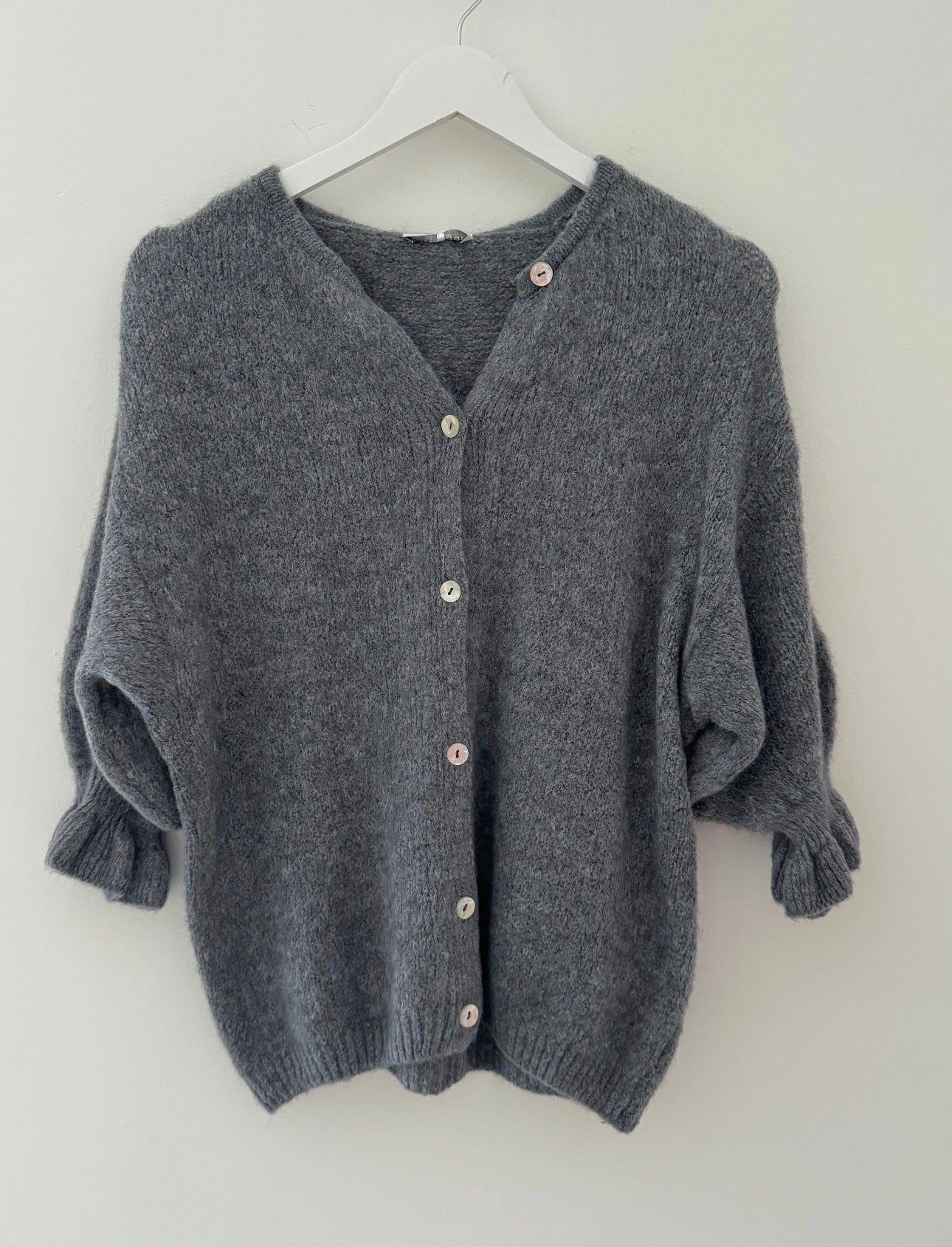 Alpaca Cardi with Frill Cuffs in Grey