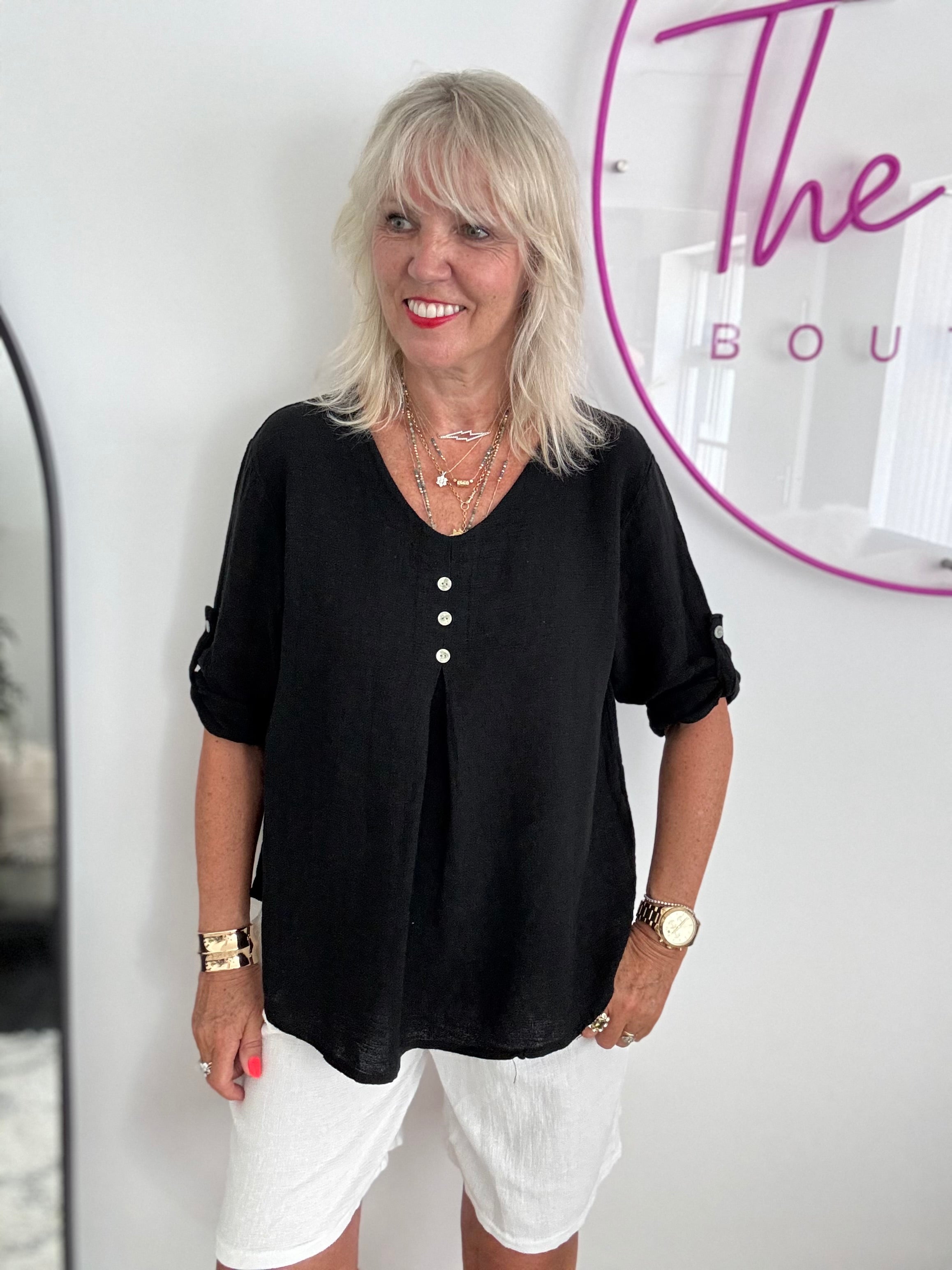 Linen & Cotton Shirt in Black