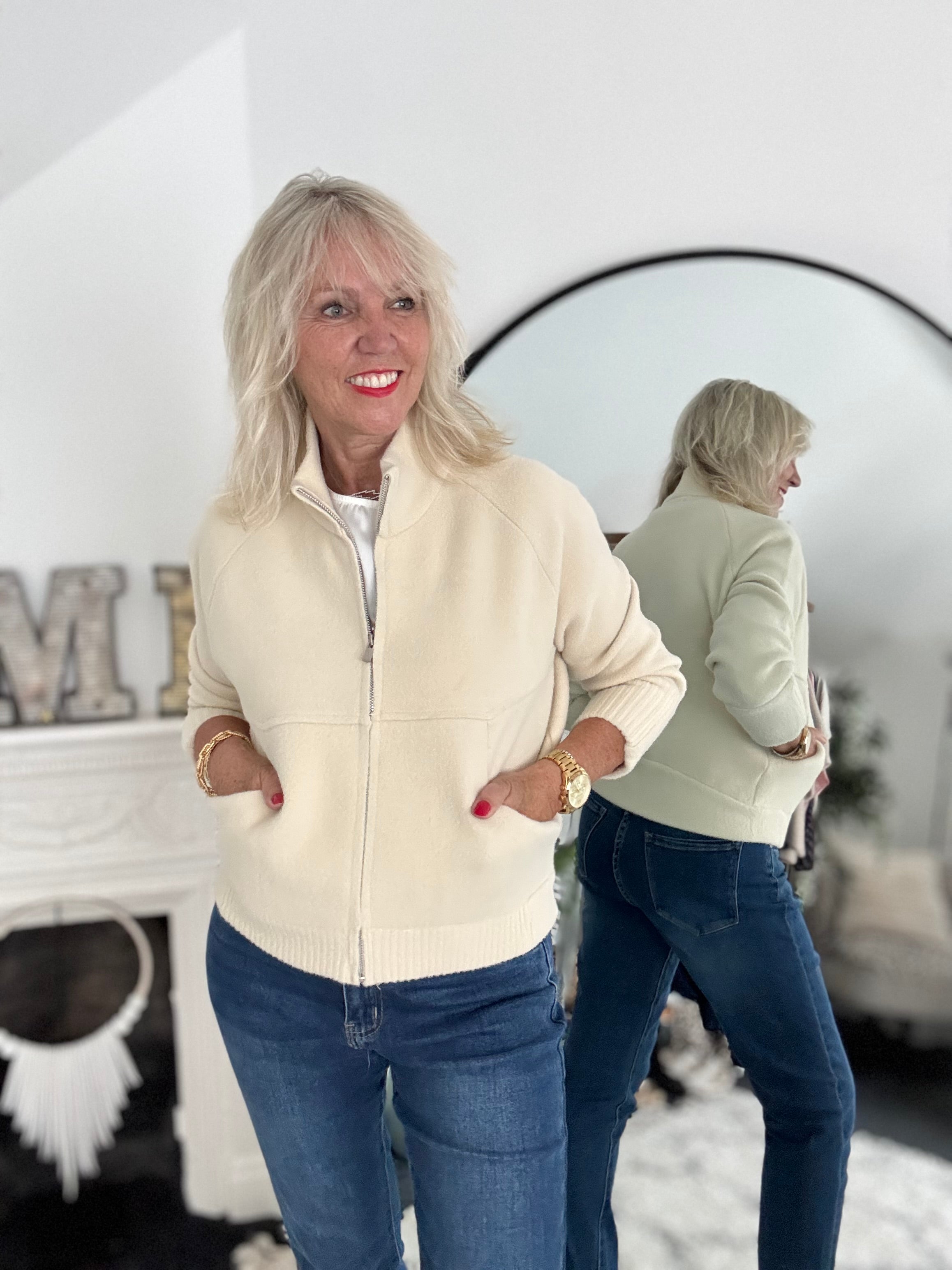 Knitted Cardi Jacket in Ecru
