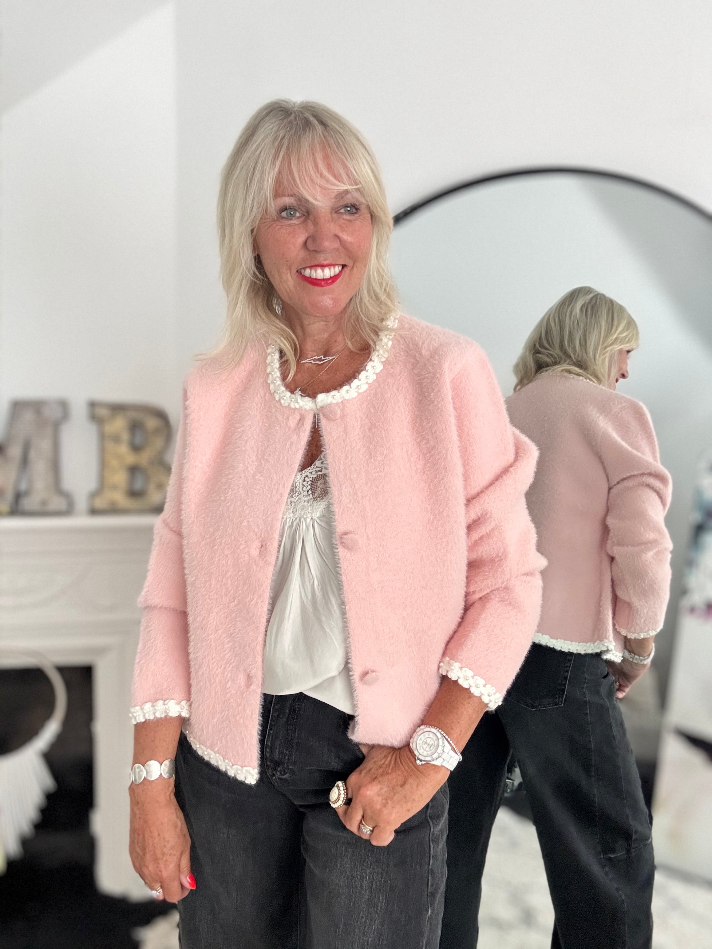 Button Cardi Jacket in Pink