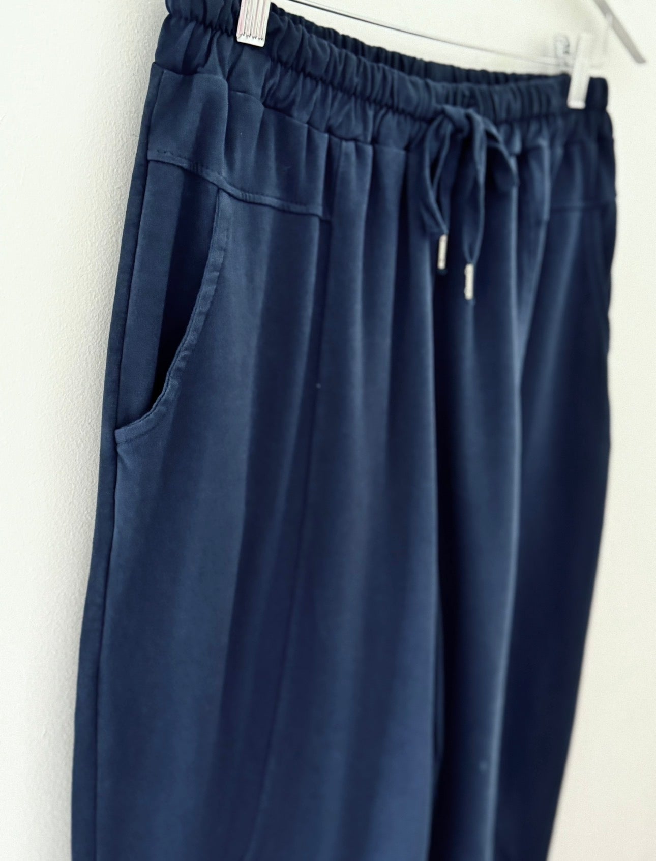 Stretch Jersey Trousers with Topstitching in Navy